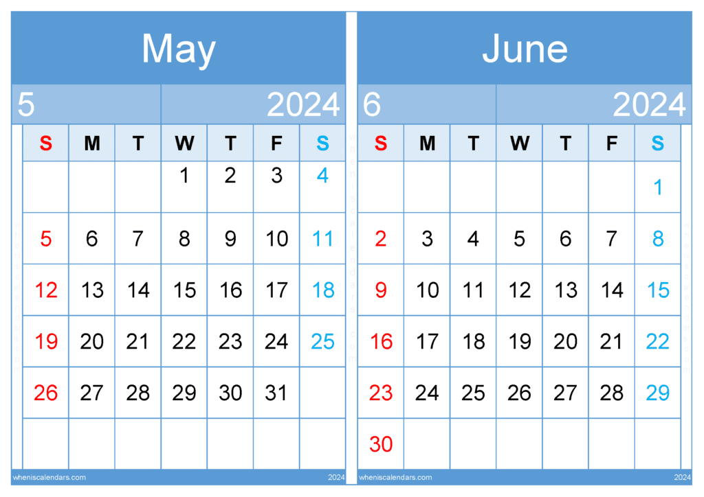 Free May and June 2024 Calendar Printable