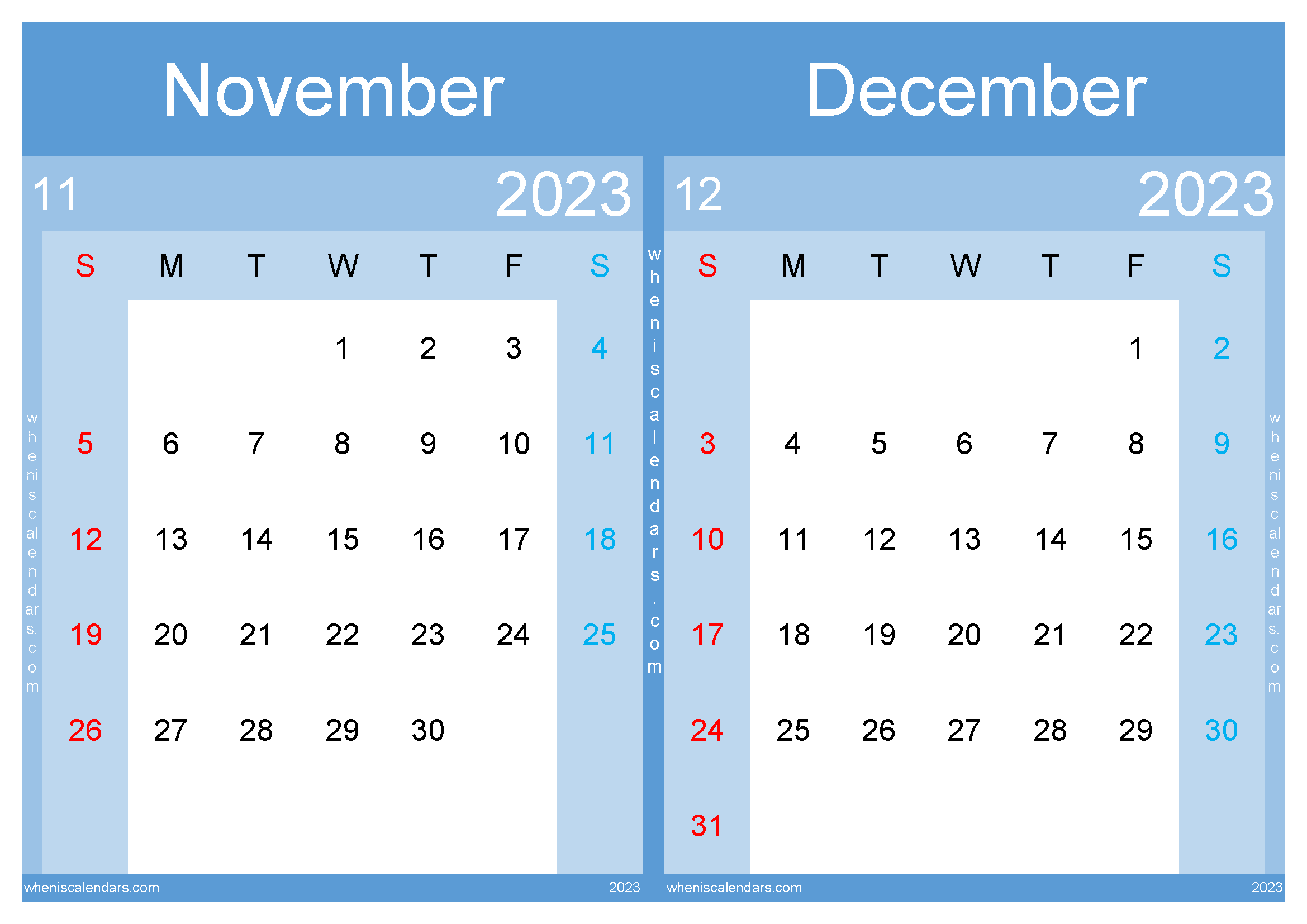 Download calendar of November and December 2023 A4 ND232038