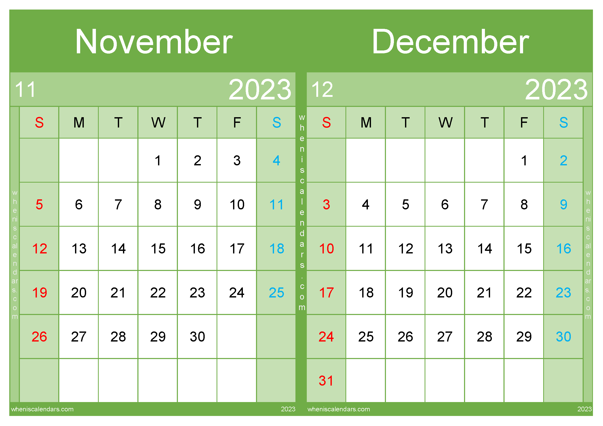 Download November December ka calendar 2023 A4 ND232042
