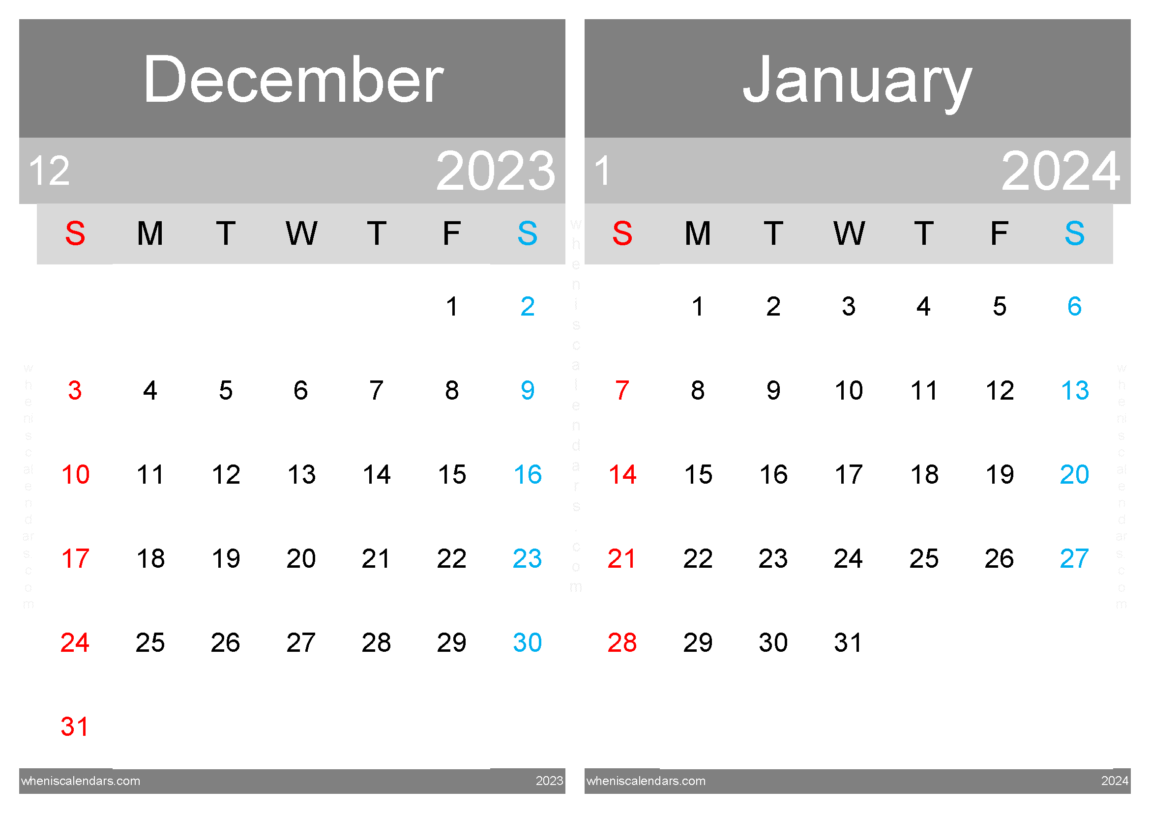 December 2023 and January 2024 calendar DJ232035