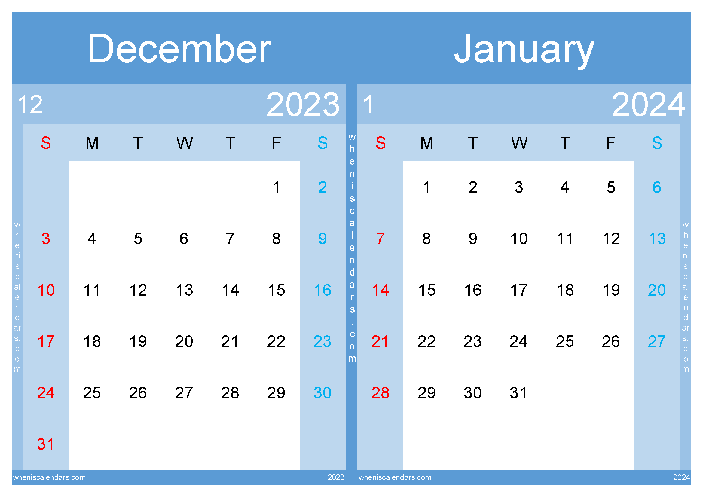Download calendar of December 2023 and January 2024 A4 DJ23038