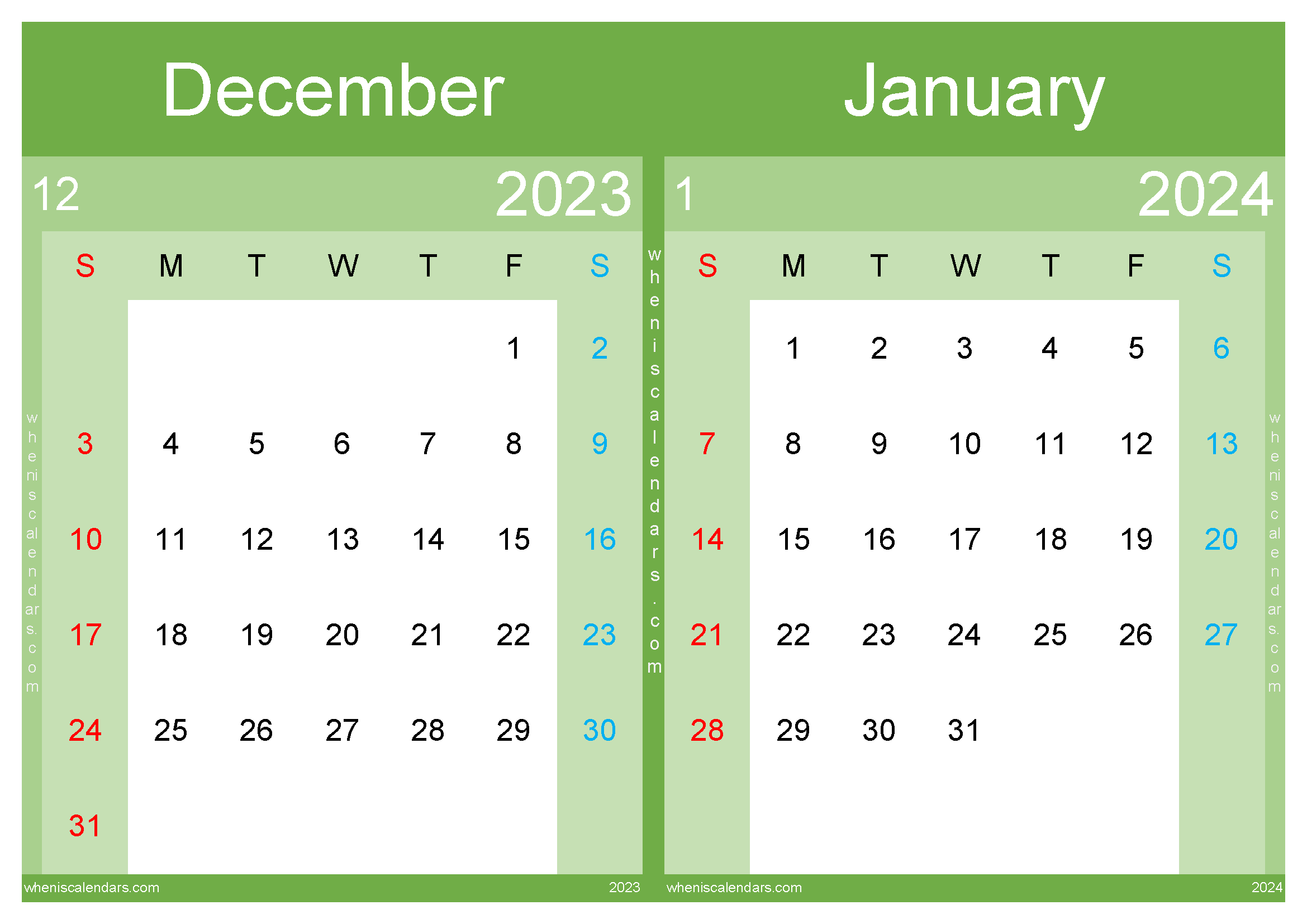 Download calendar December 2023 January 2024 A4 DJ23013