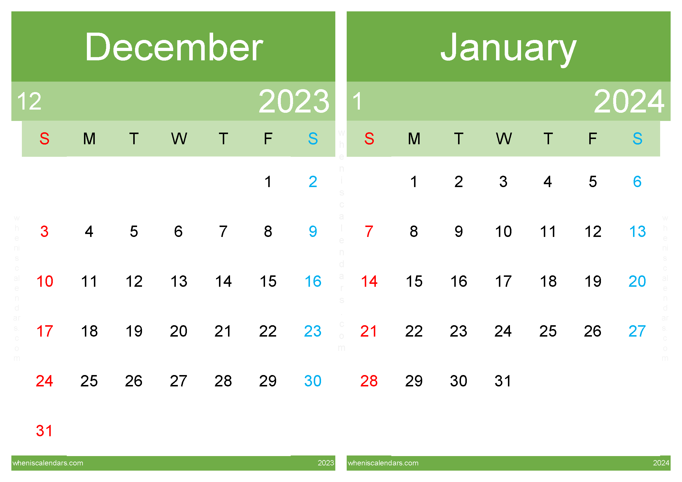printable calendar Dec 2023 Jan 2024 DJ232045
