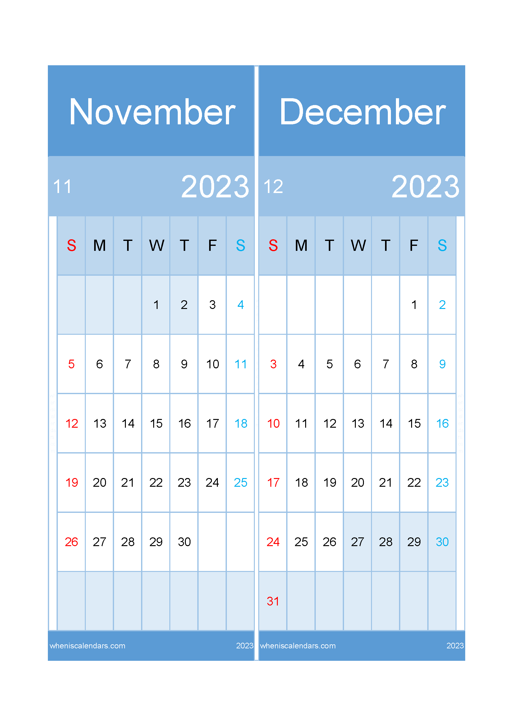 Download November to December 2023 calendar A4 ND232024
