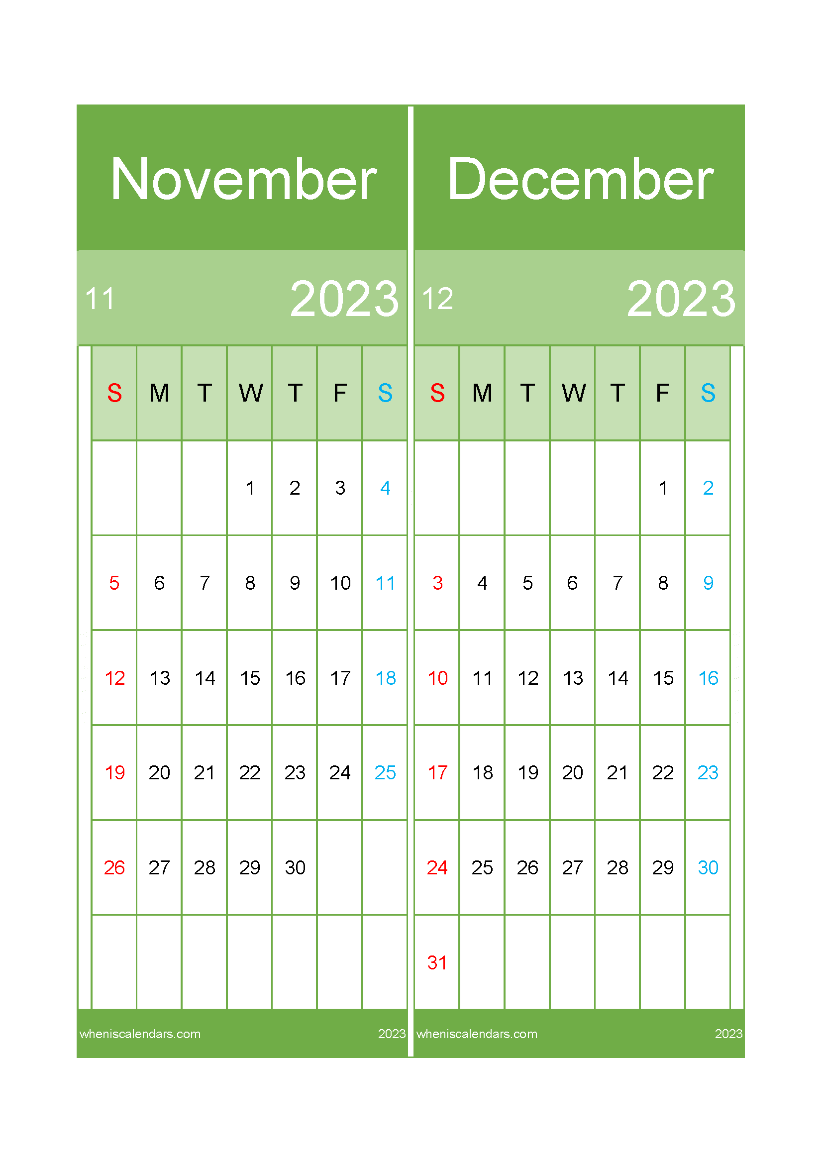 Download Nov and December calendar 2023 A4 ND232026