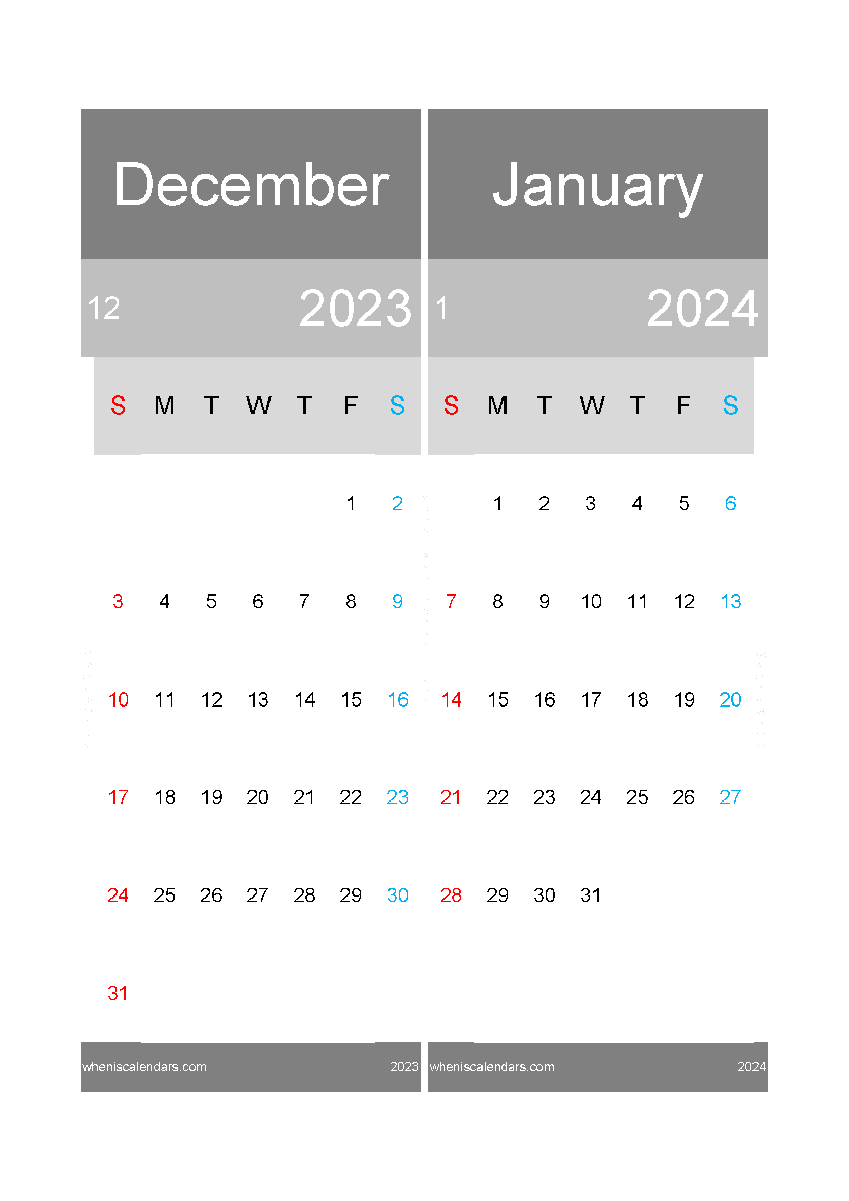 Dec 2023 and January 2024 calendar DJ232020