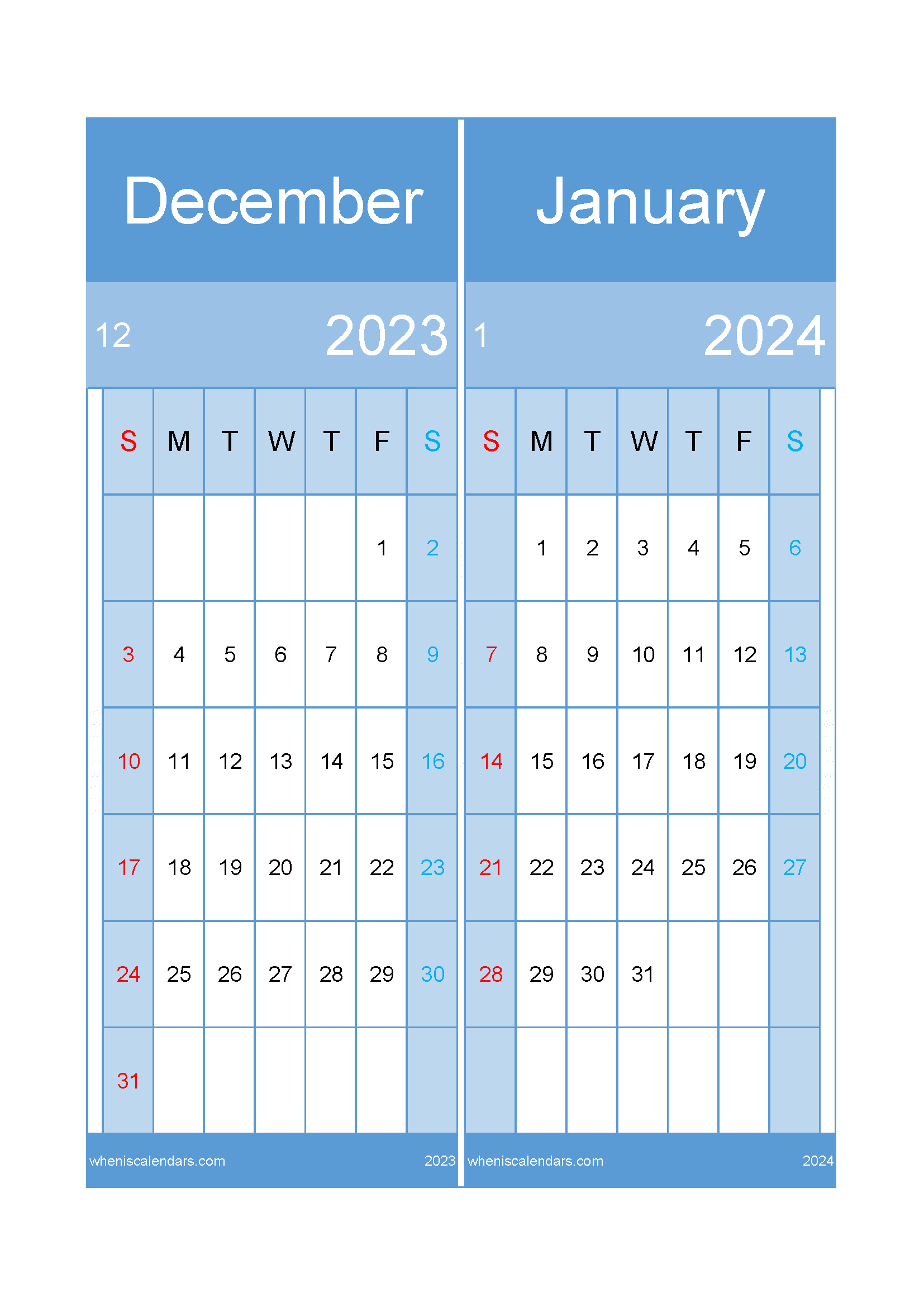 December 2023 January 2024 calendar DJ232022
