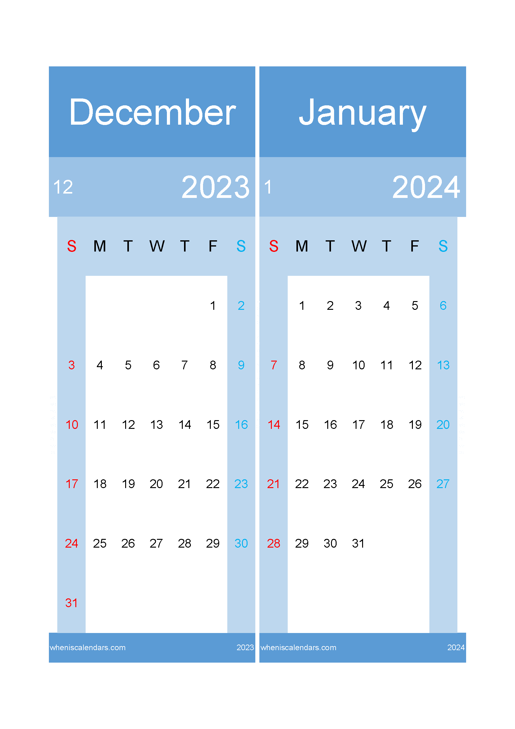 calendar December 2023 January 2024 DJ232023