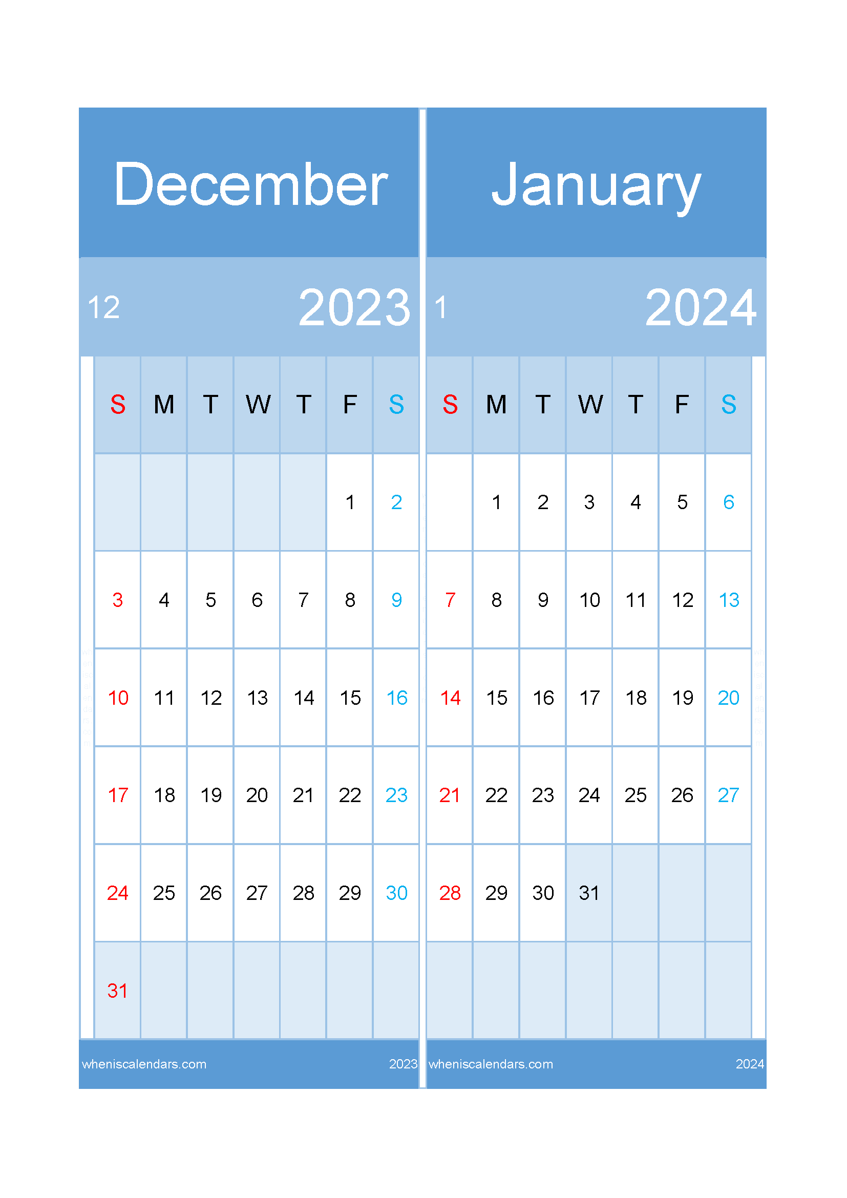December 2023 to January 2024 calendar DJ232024