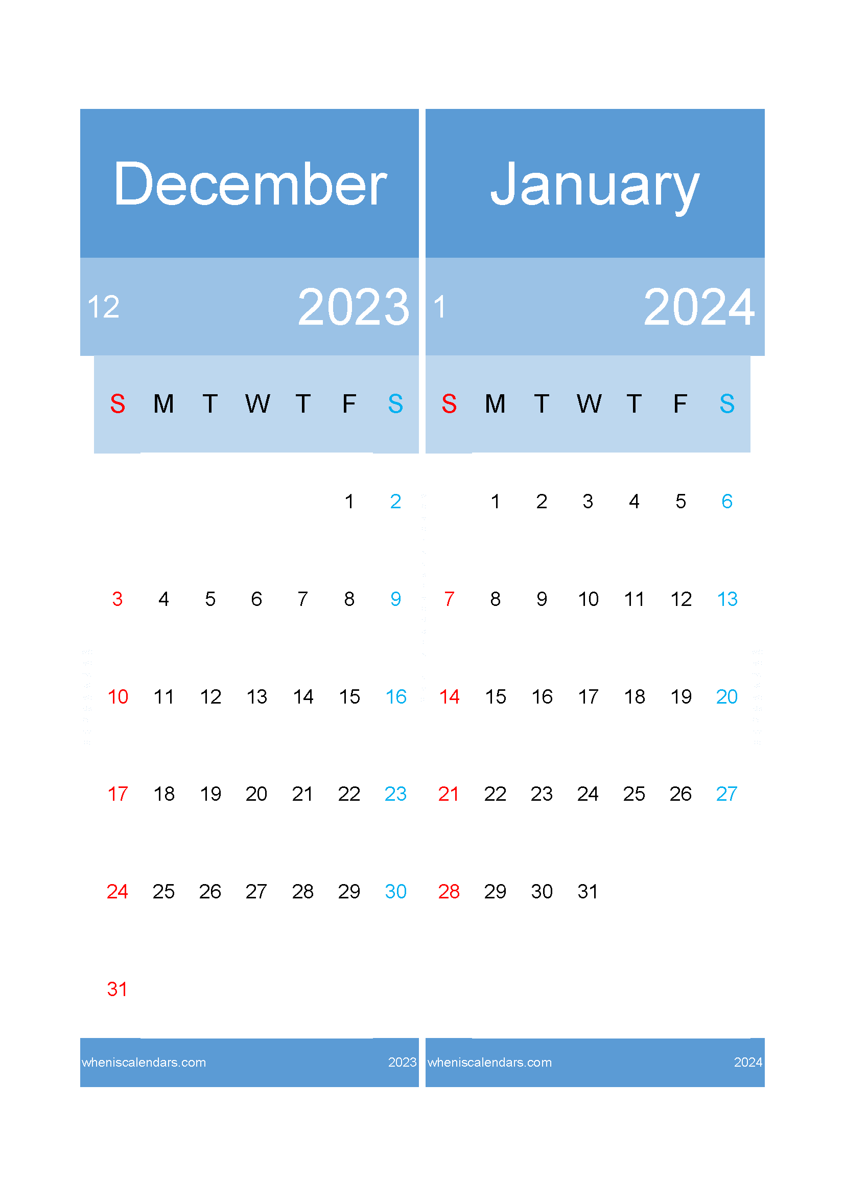 December 2023 to January 2024 calendar DJ232025