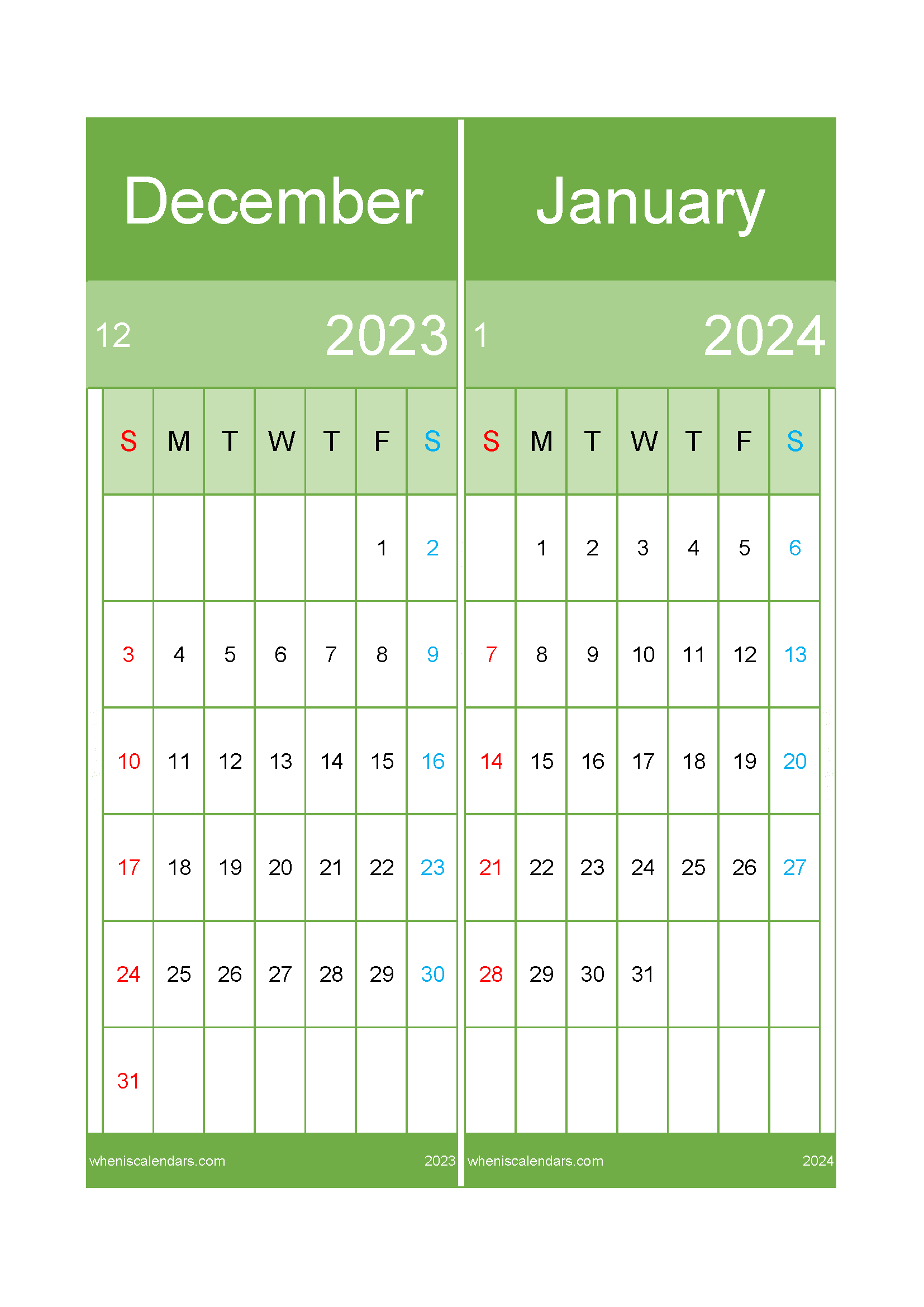 Dec 2023 and January 2024 calendar DJ232026