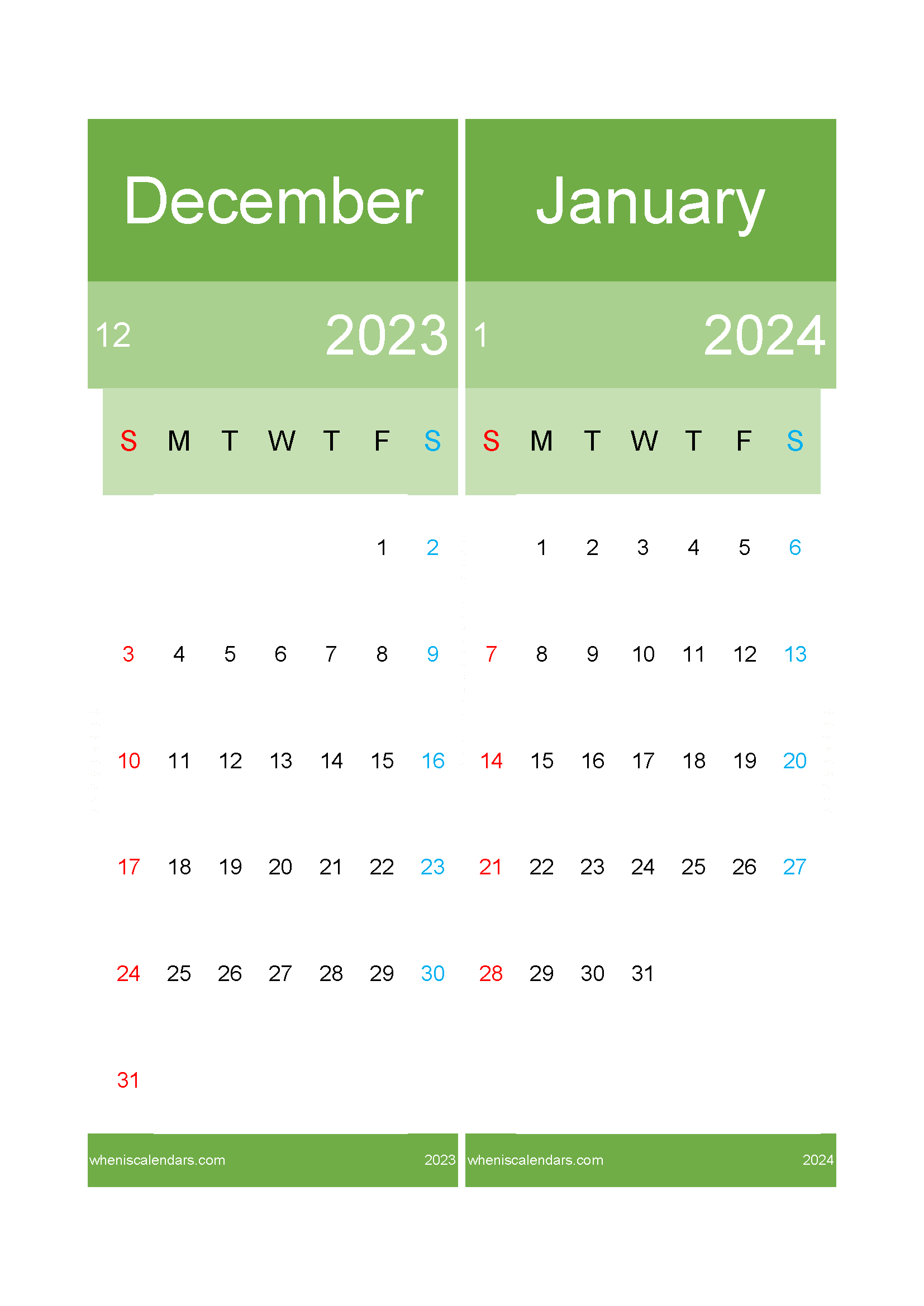 calendar for Dec 2023 and January 2024 DJ232030