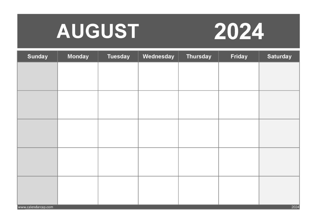 Free Blank August 2024 Calendar Printable