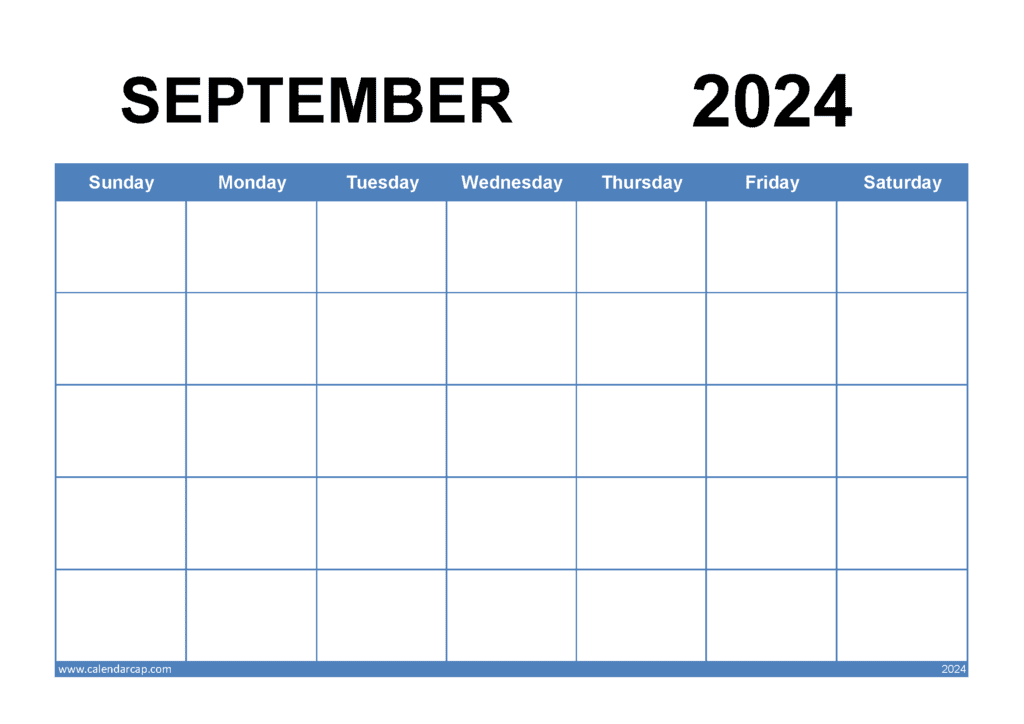 Free Blank September 2024 Calendar Printable