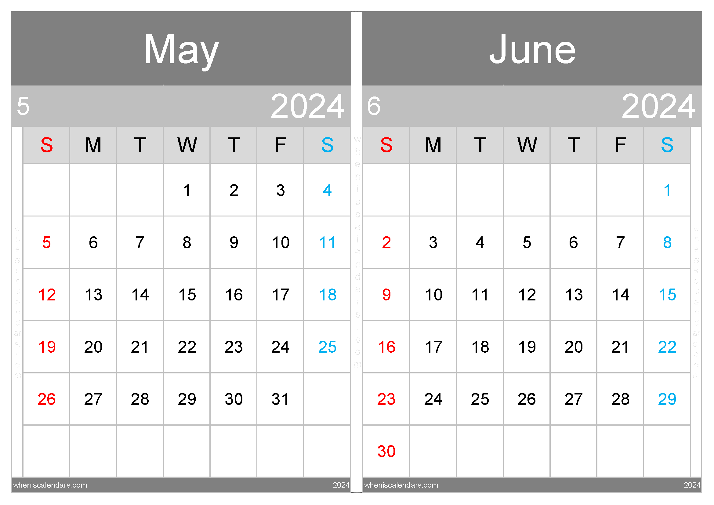 Download printable calendar May June 2024 A4 MJ24031