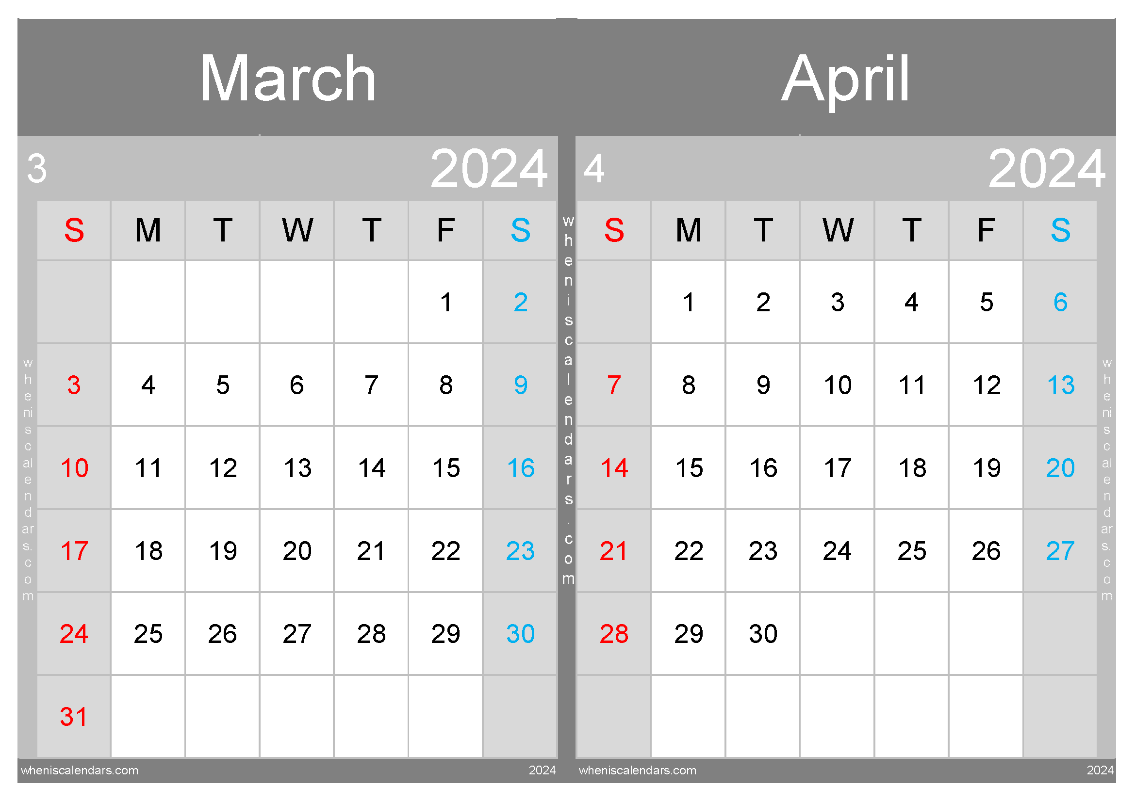 Mar April 2024 Calendar Two-Month