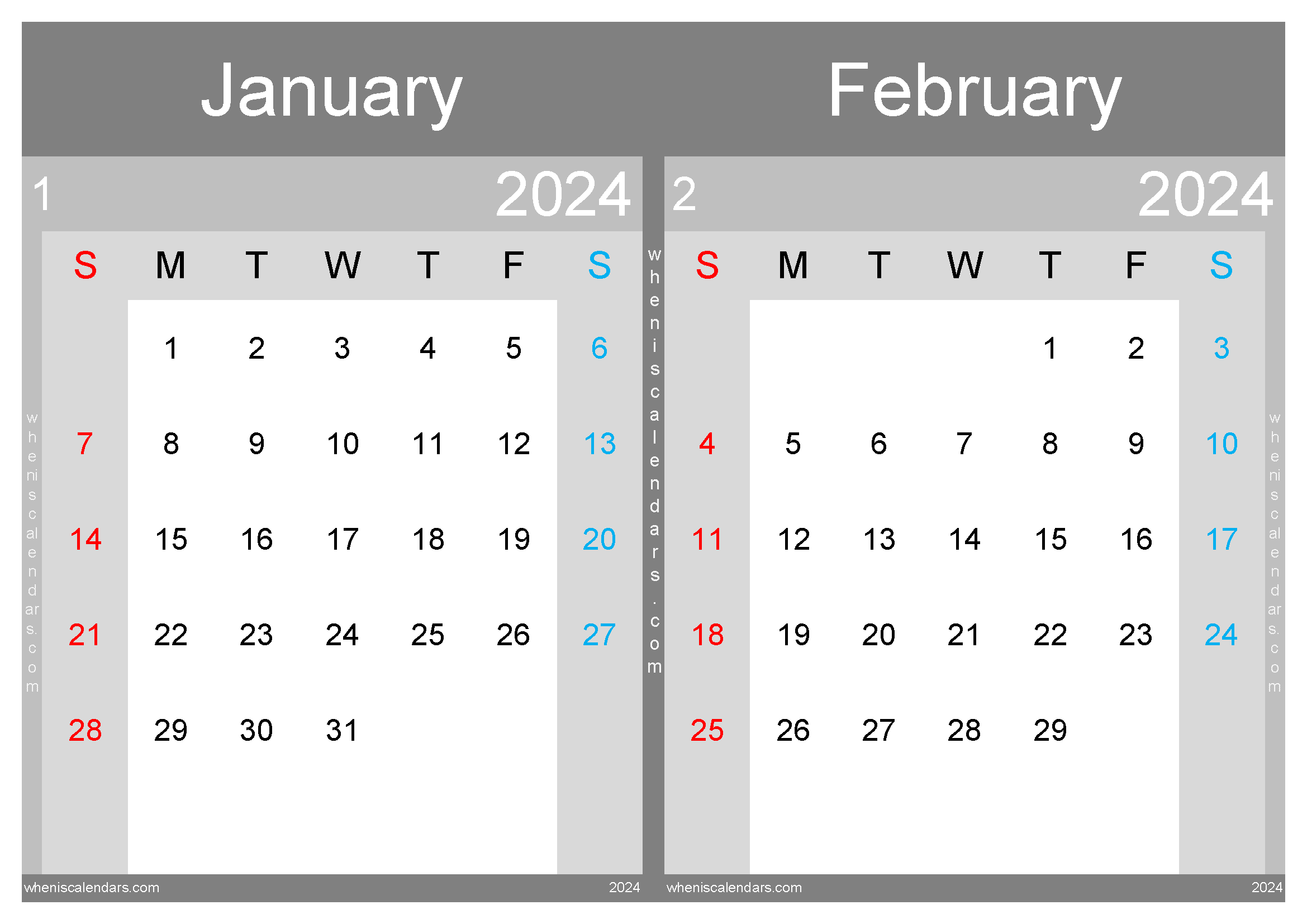 Download Jan Feb 2024 calendar A4 JF242003