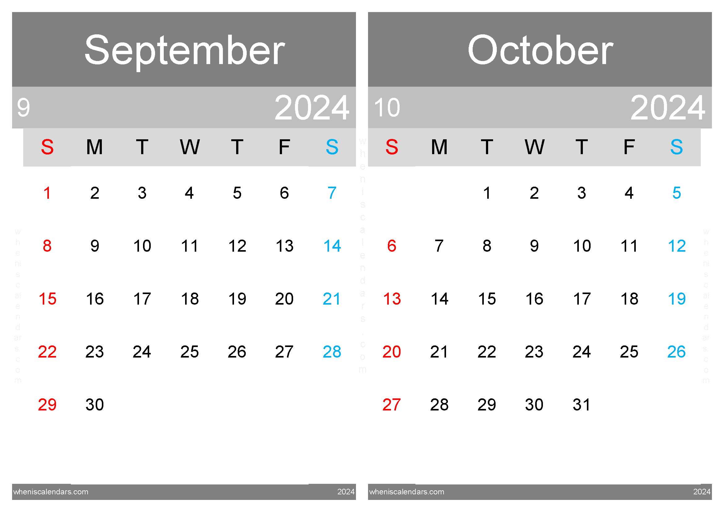 Download 2024 September and October calendar A4 SO242035