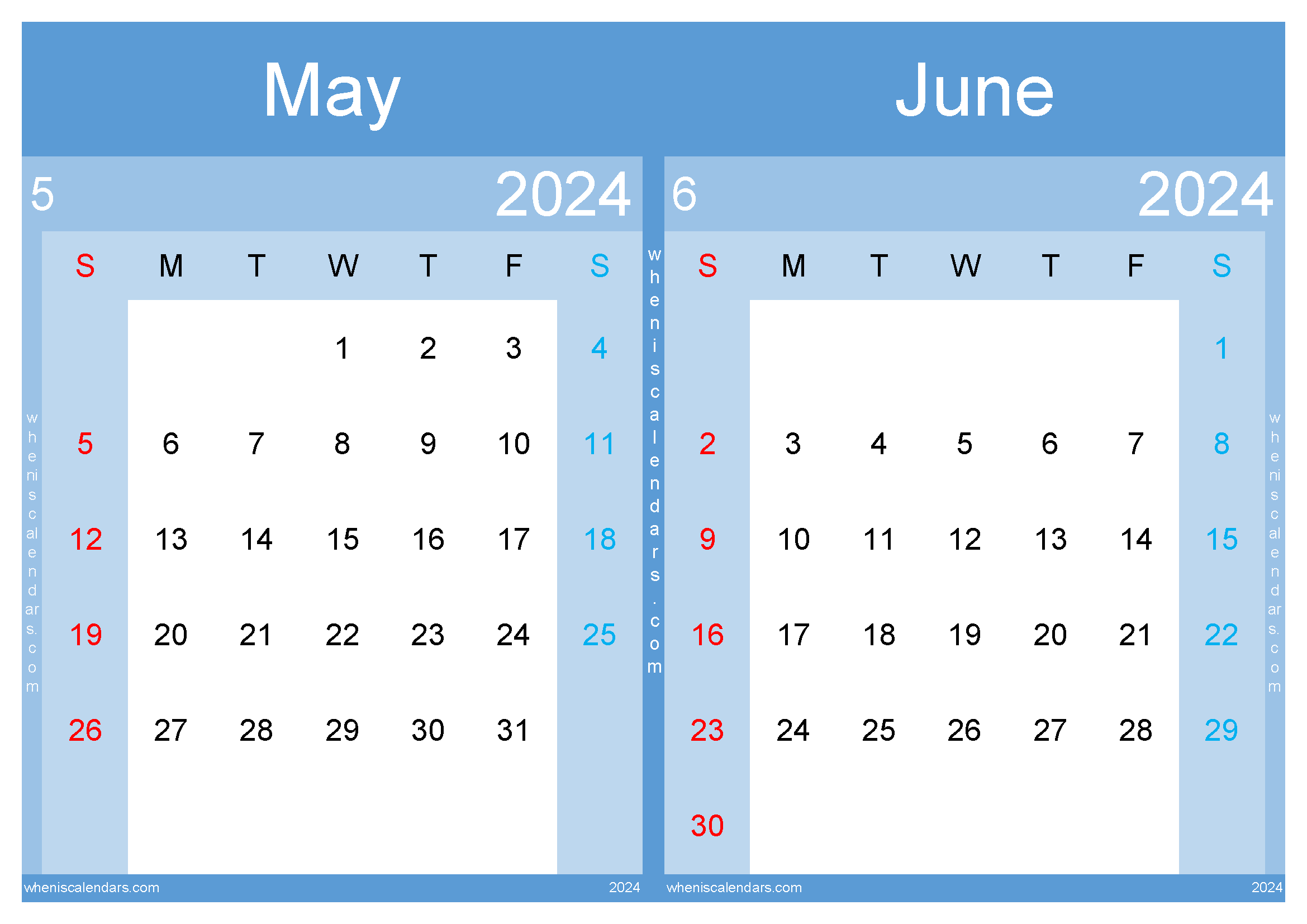Download May June calendar 2024 A4 MJ24008