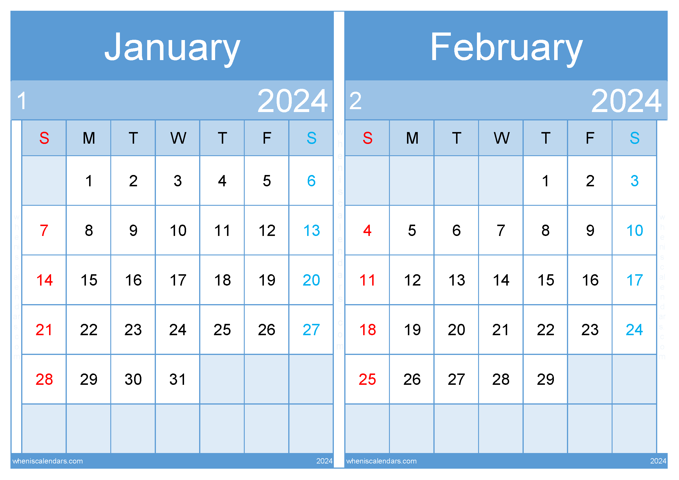 January February 2024 Calendar PDF Two-Month