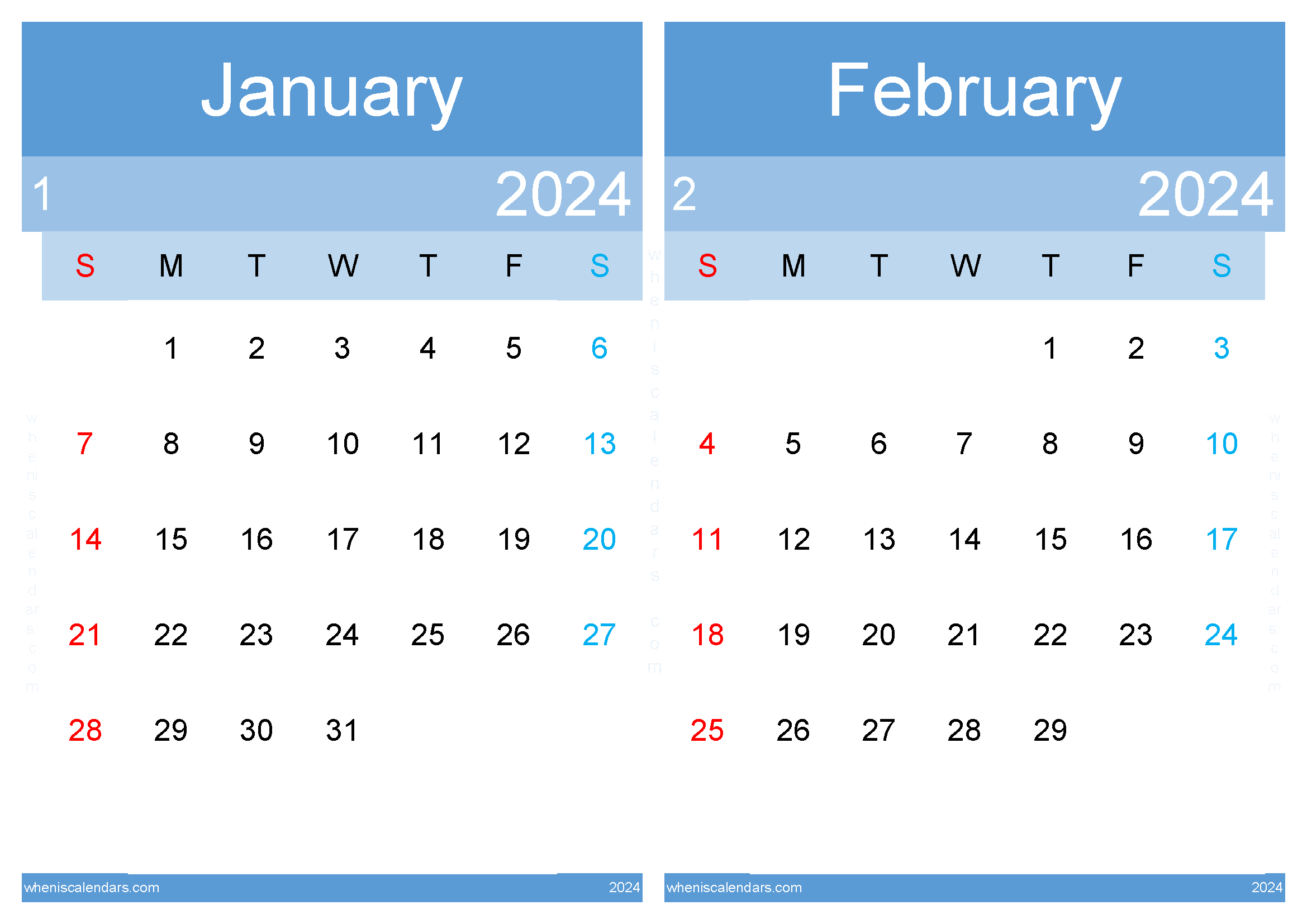 January February Calendar 2024 Two-Month