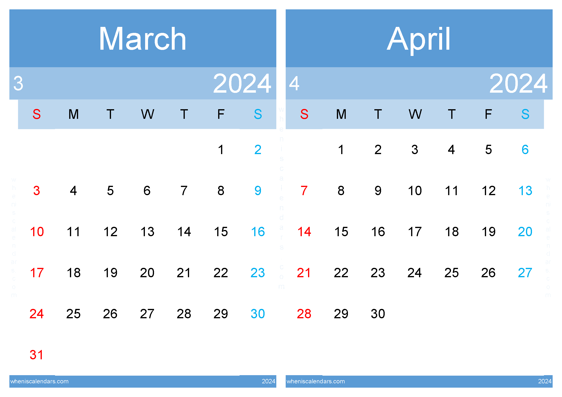 Download March April calendar 2024 A4 MA24010