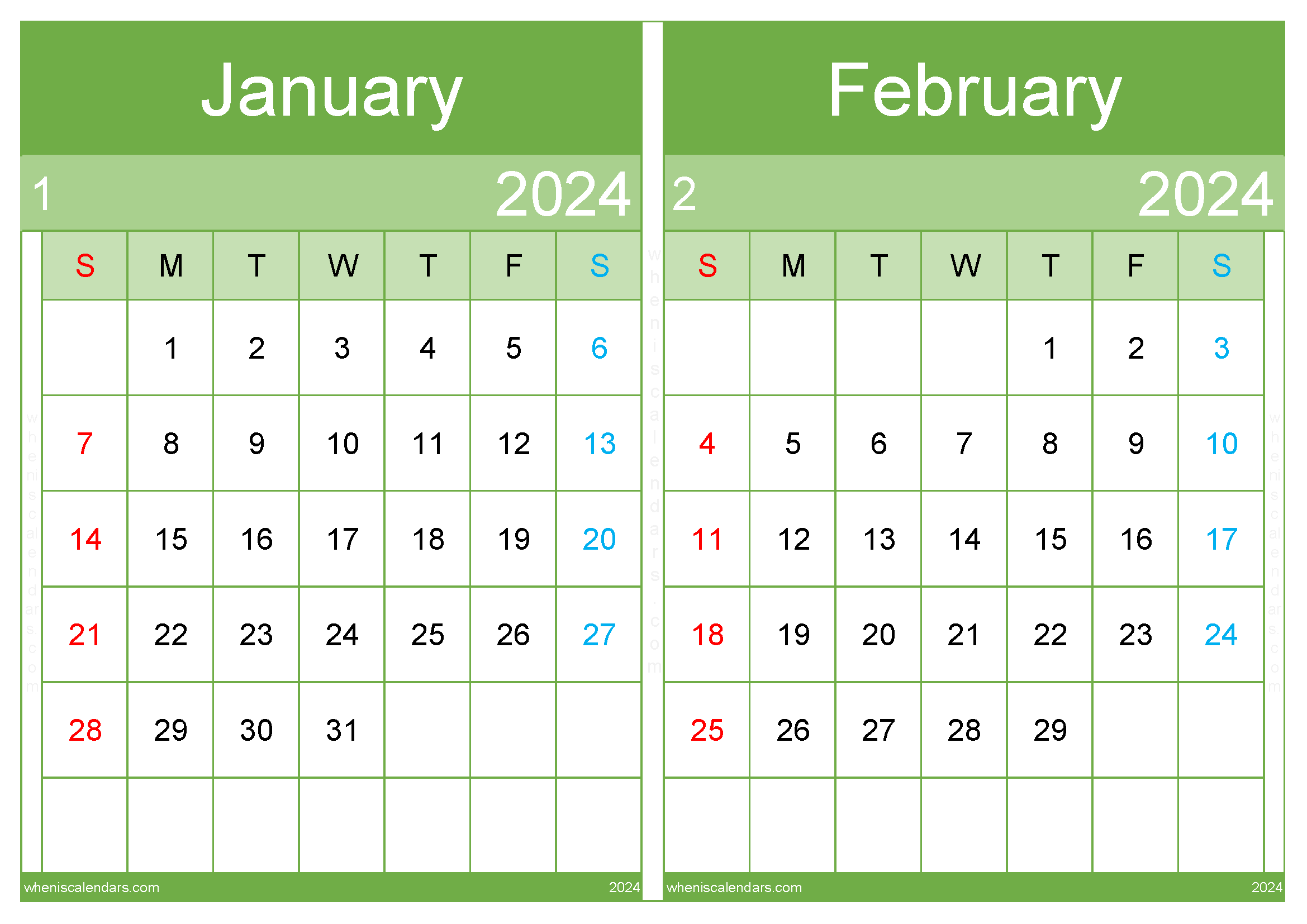 January and February Calendar Two-Month