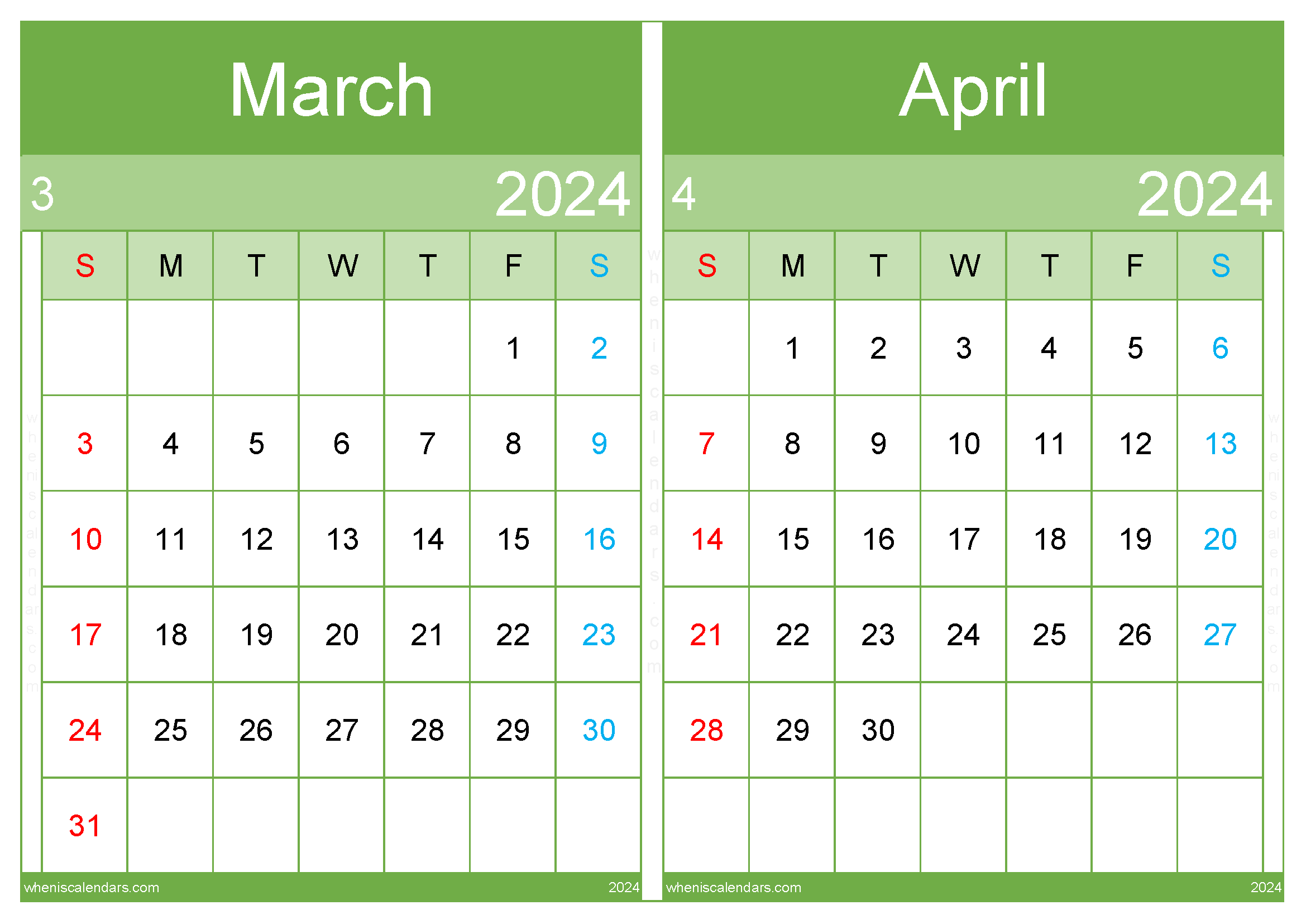 March and April Calendar Two-Month