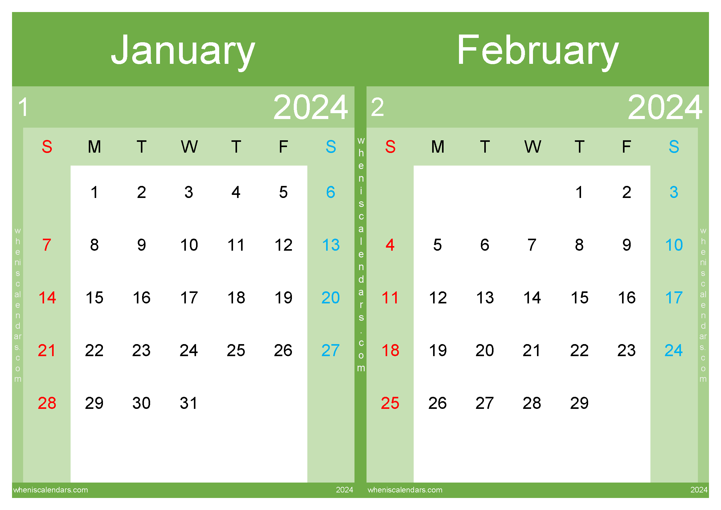 Calendar January February 2024 Two-Month