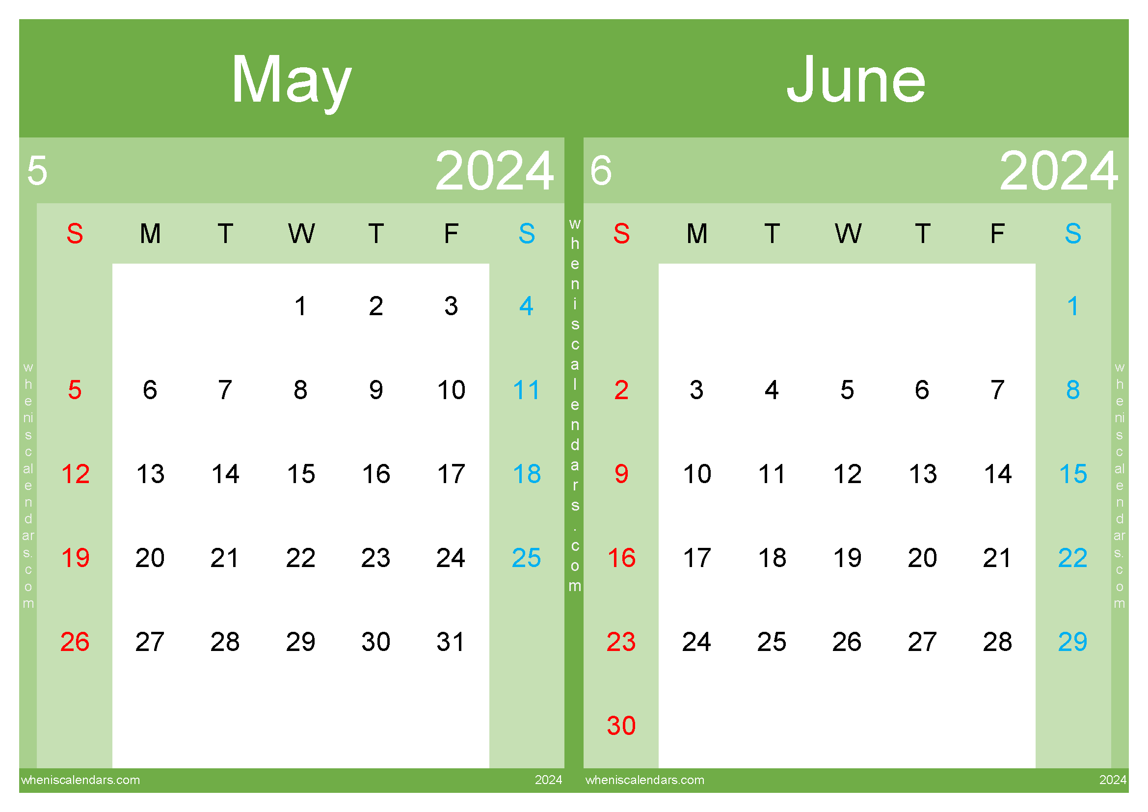 Download calendar May June 2024 A4 MJ24013