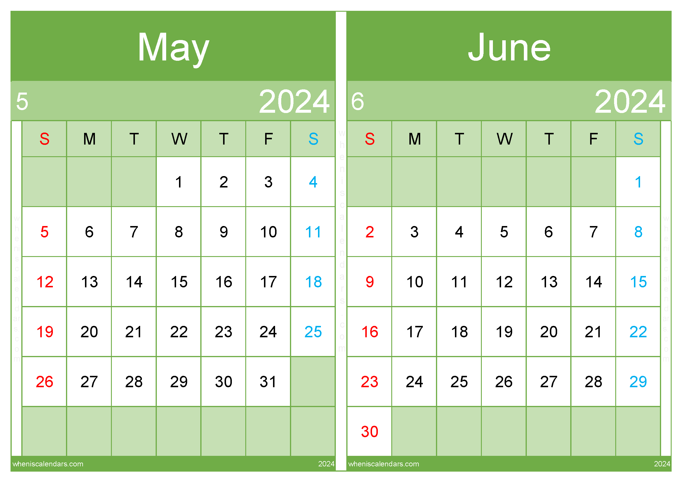 Download 2024 May and Jun calendar A4 MJ24044