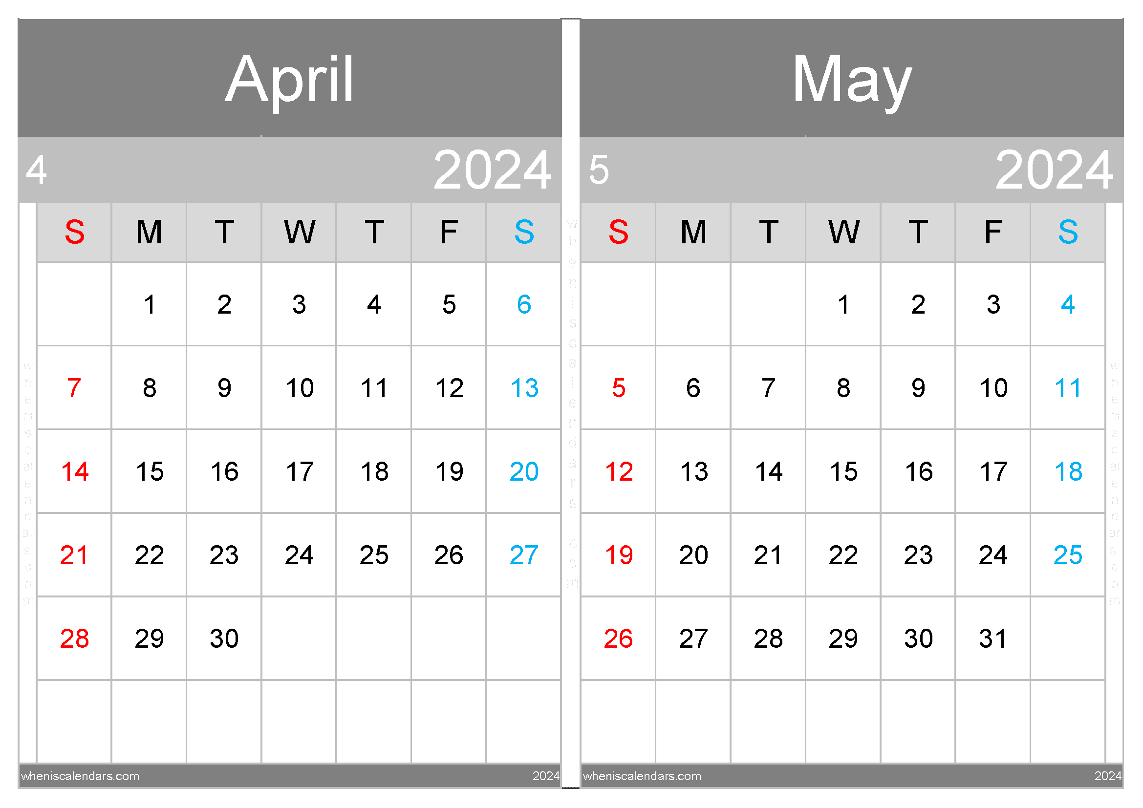 Download printable calendar April May 2024 A4 AM242031