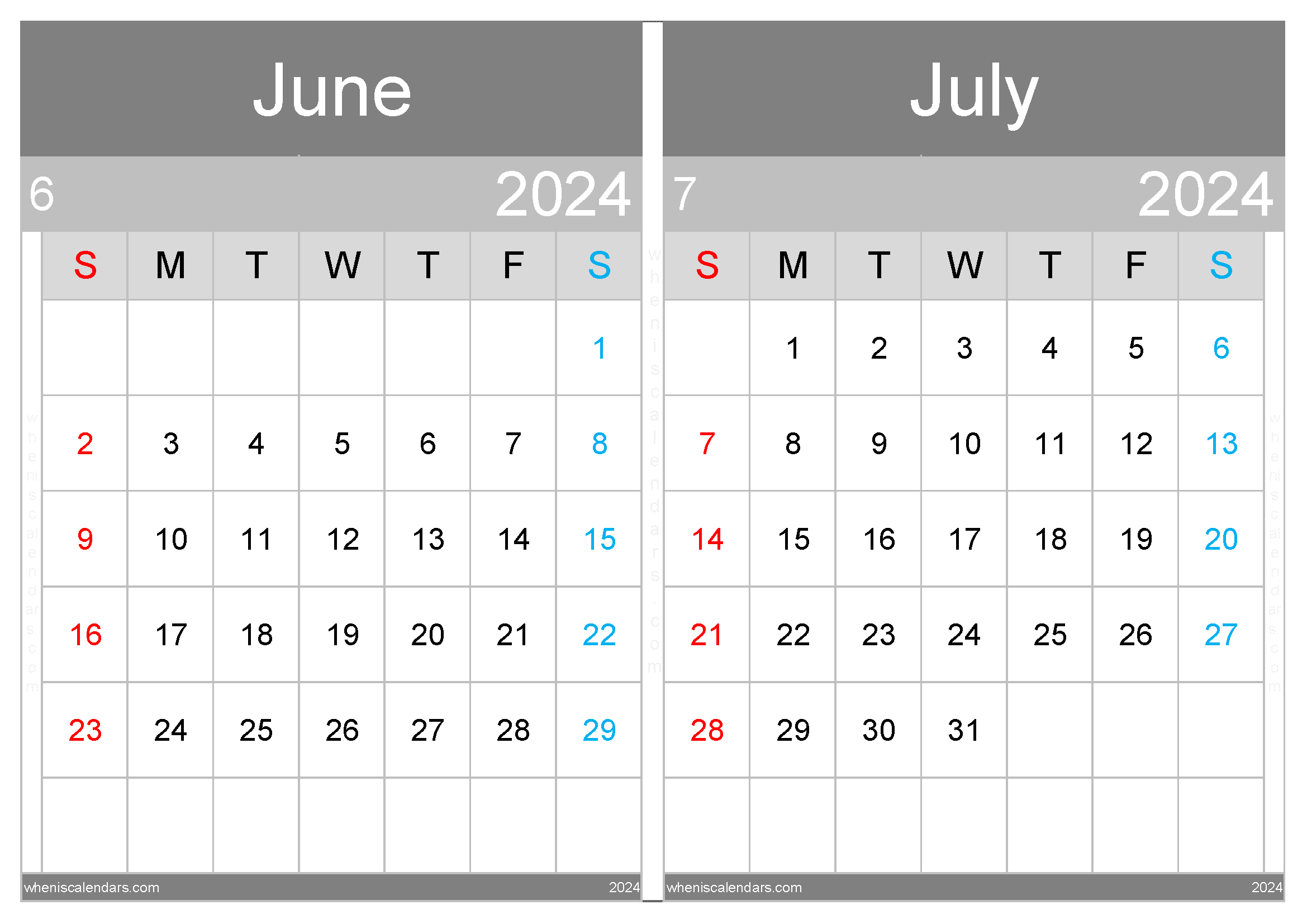 Download printable calendar June July 2024 A4 JJ242031