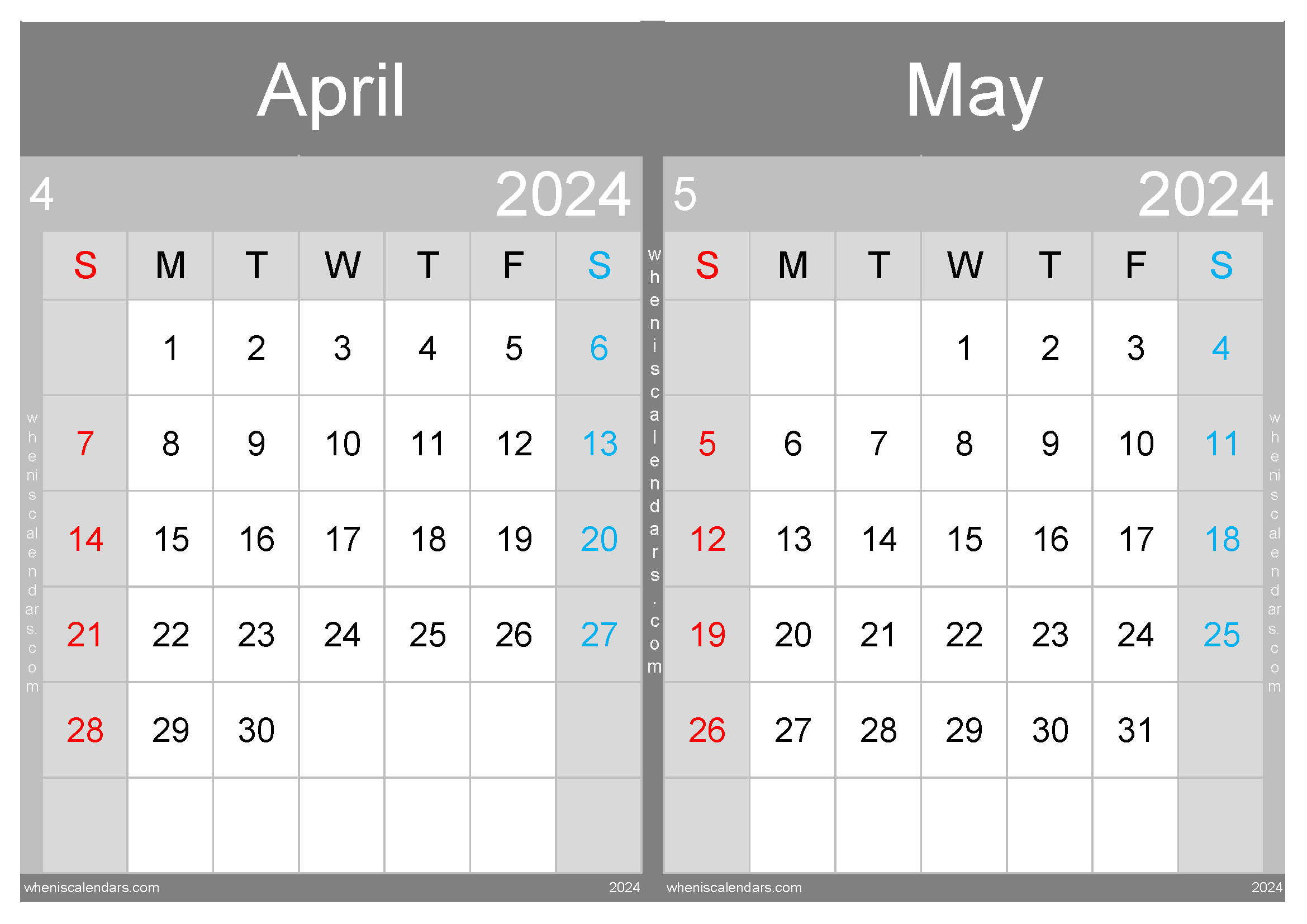 Download 2024 calendar April and May A4 AM242032