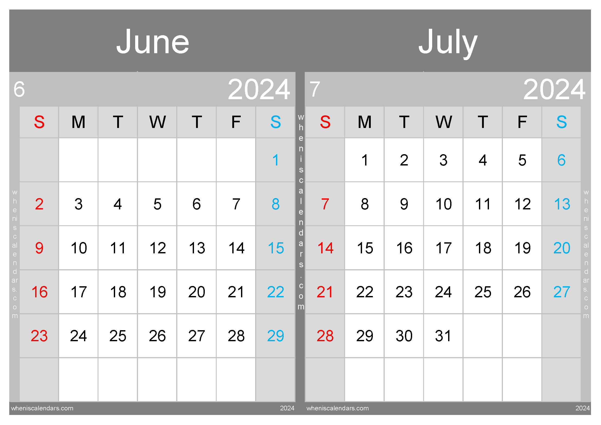 Download 2024 calendar June and July A4 JJ242032