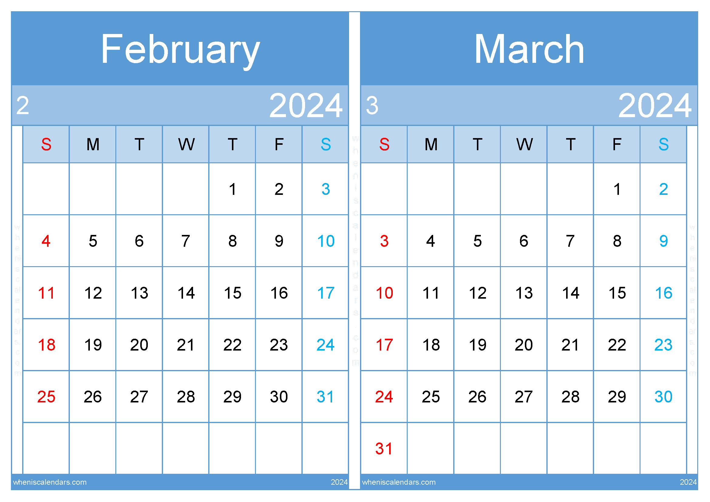 Download calendar 2024 February and March A4 FM242036