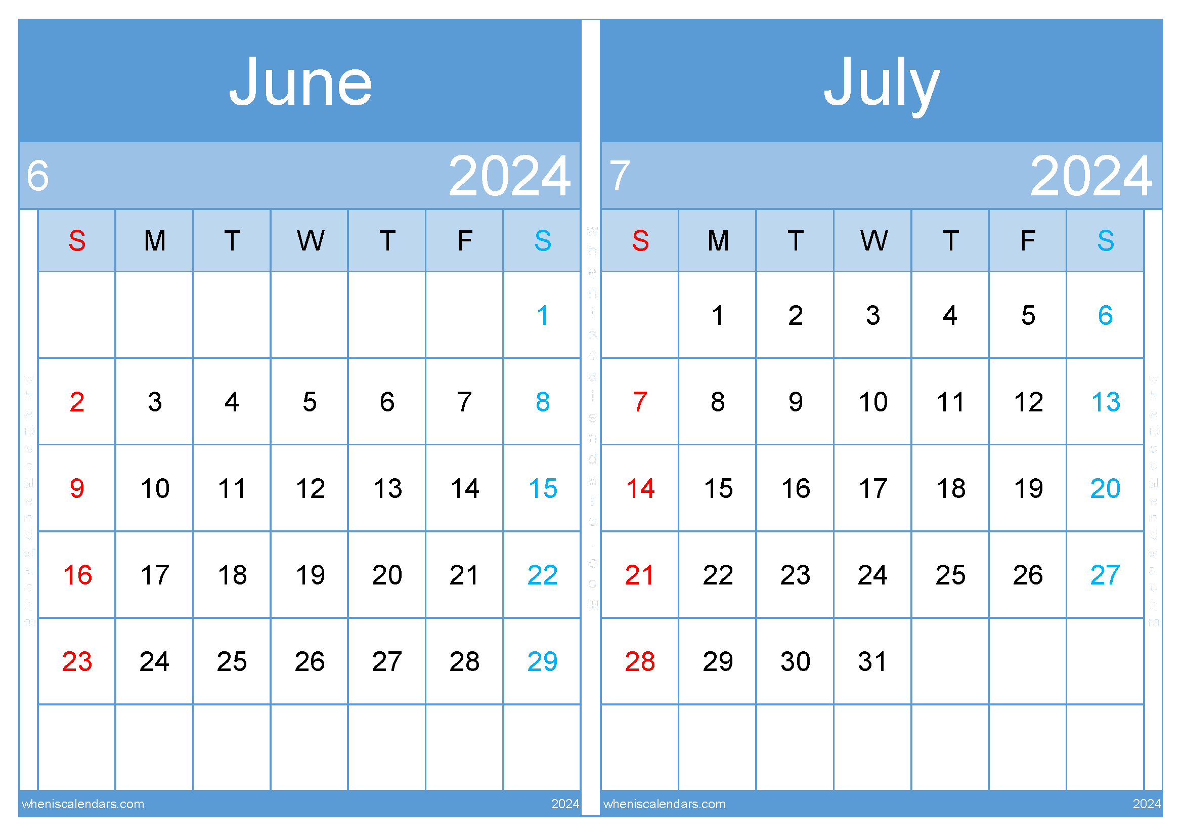 Download calendar 2024 June and July A4 JJ242036