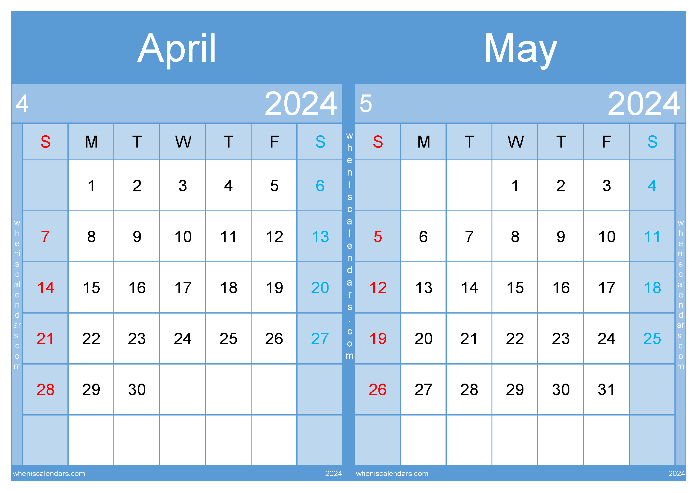 Download calendar for April May 2024 A4 AM242037