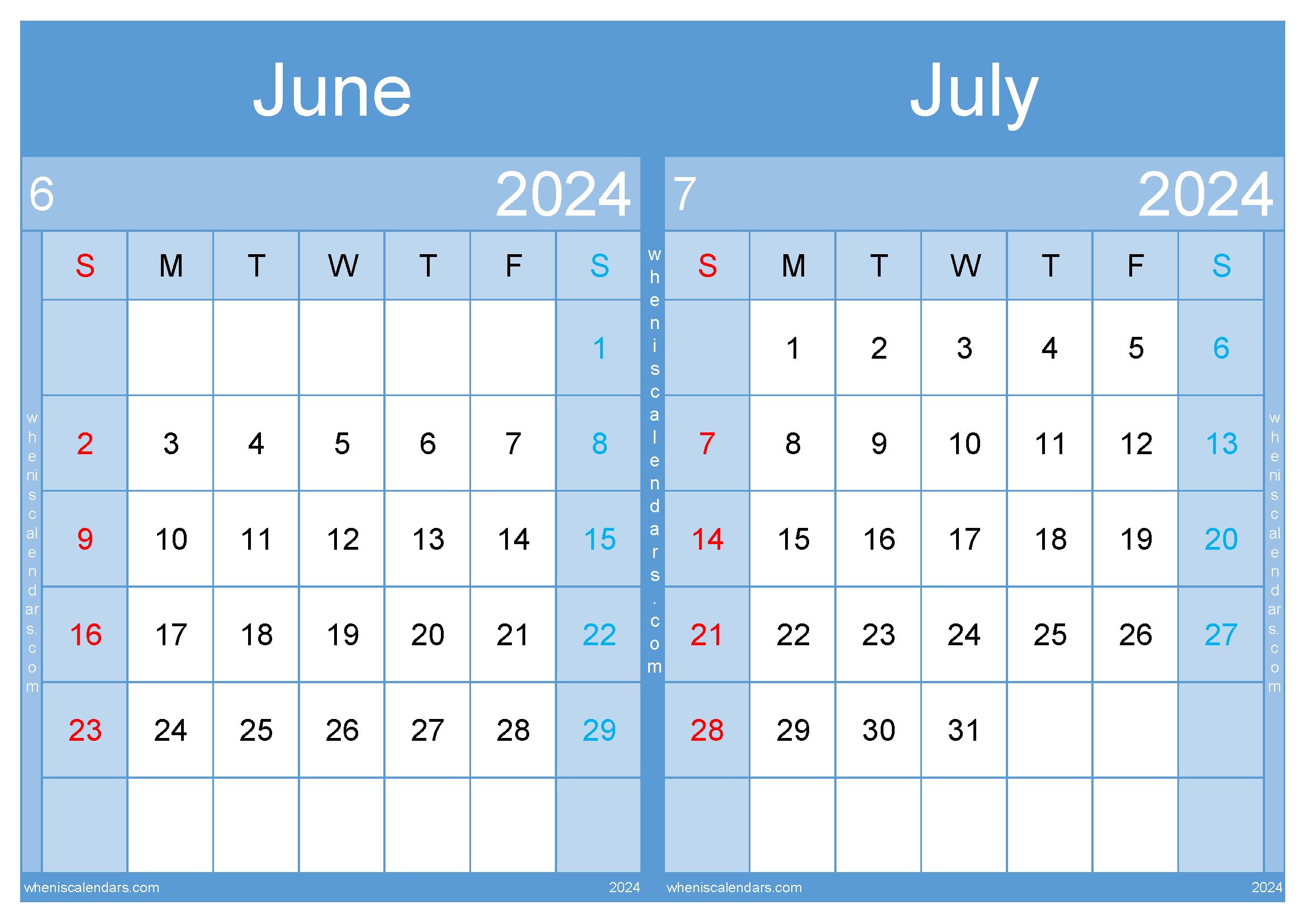 Download calendar for June July 2024 A4 JJ242037