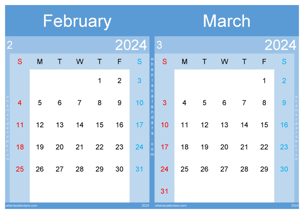 Download calendar of February and March 2024 A4 FM24038