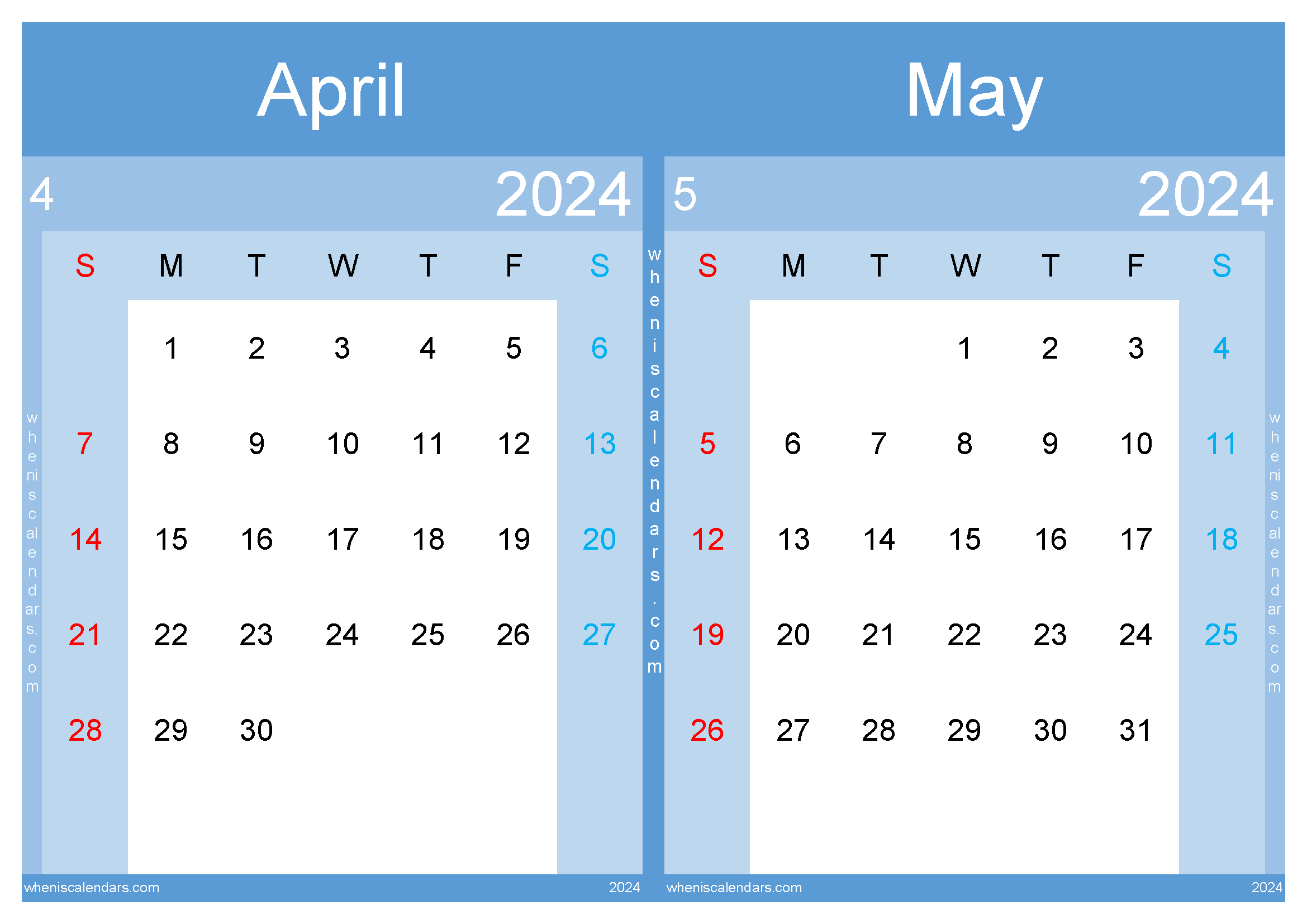 Download calendar of April and May 2024 A4 AM242038