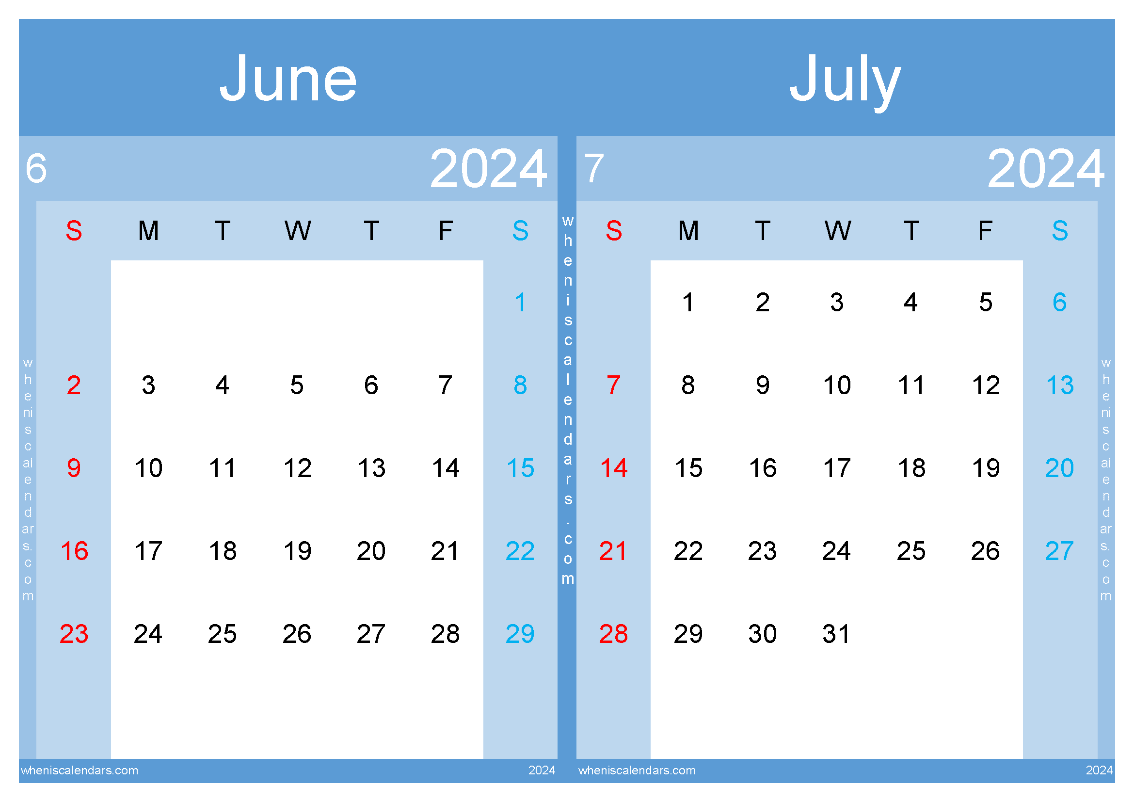 Download calendar of June and July 2024 A4 JJ242038