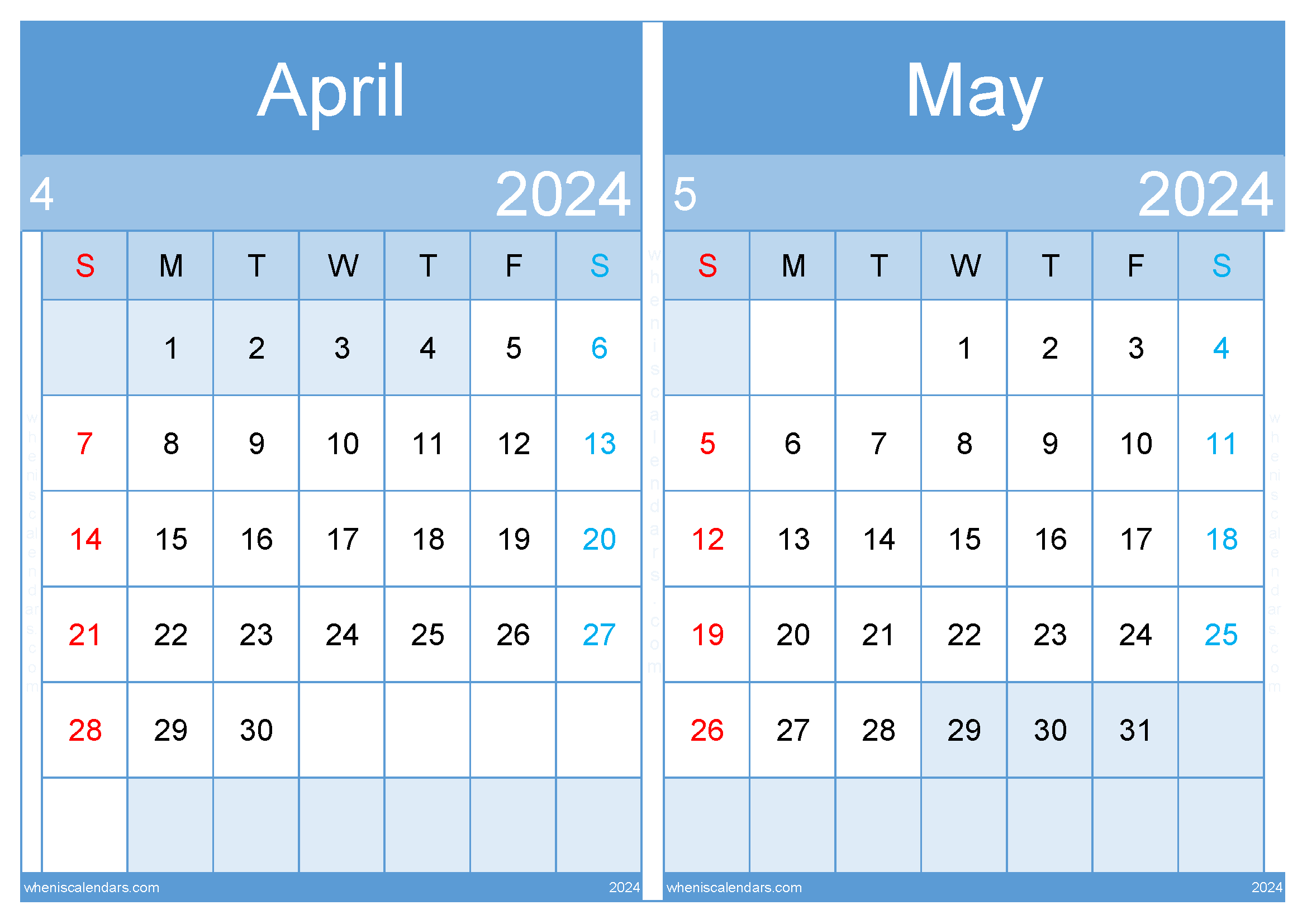 Download April May calendar printable 2024 A4 AM242039