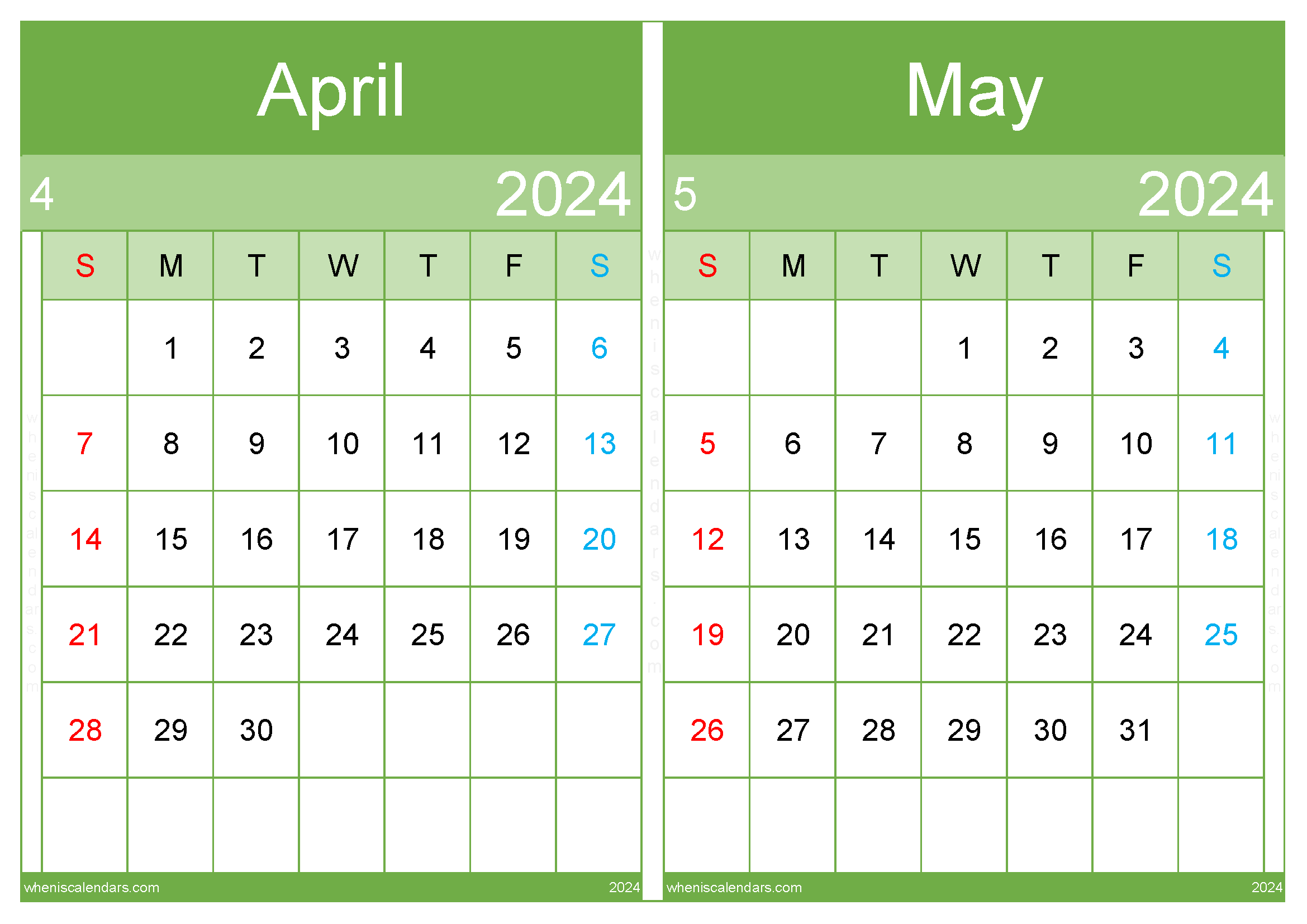 Download April and May calendar printable 2024 A4 AM242041