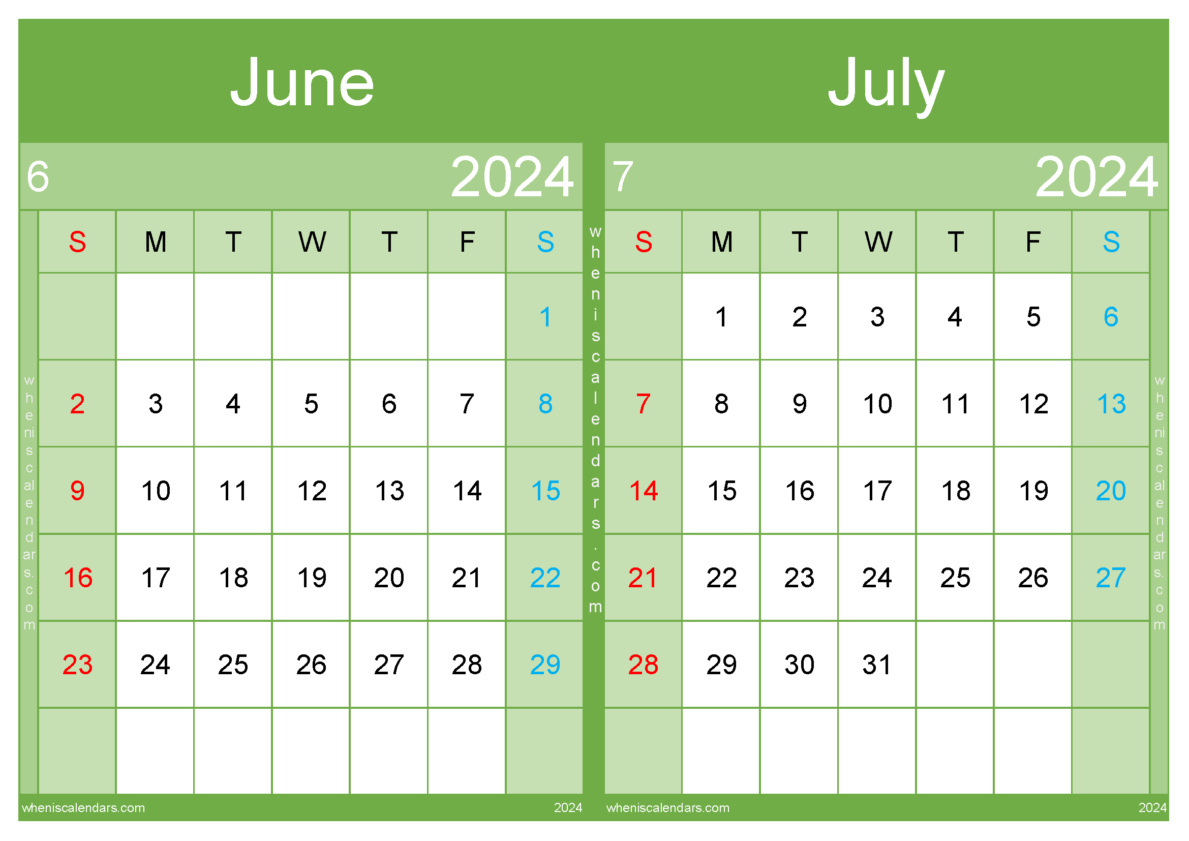 Download June July Free calendar 2024 A4 JJ242042