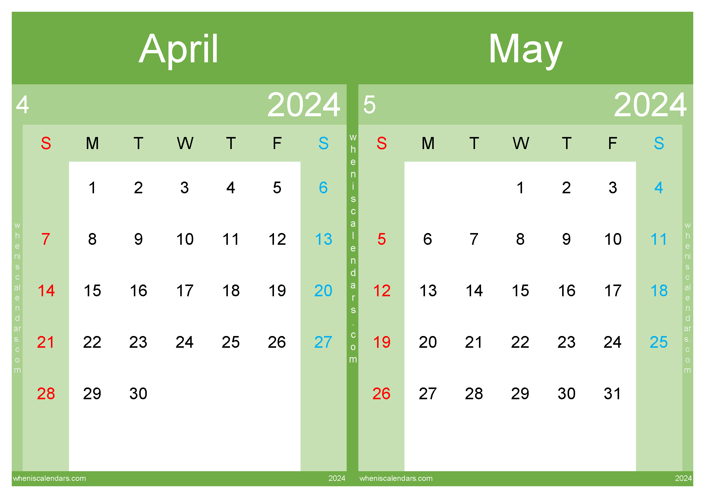 Download 2024 Apr May calendar A4 AM242043