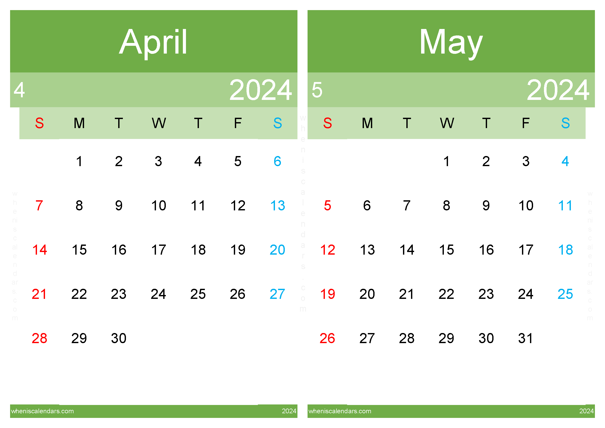 Download printable calendar Apr May 2024 A4 AM242045
