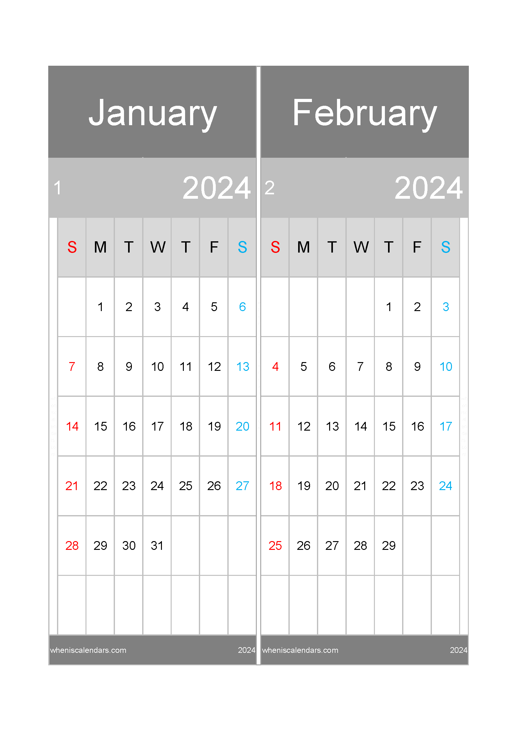 Jan February Calendar 2024 Two-Month