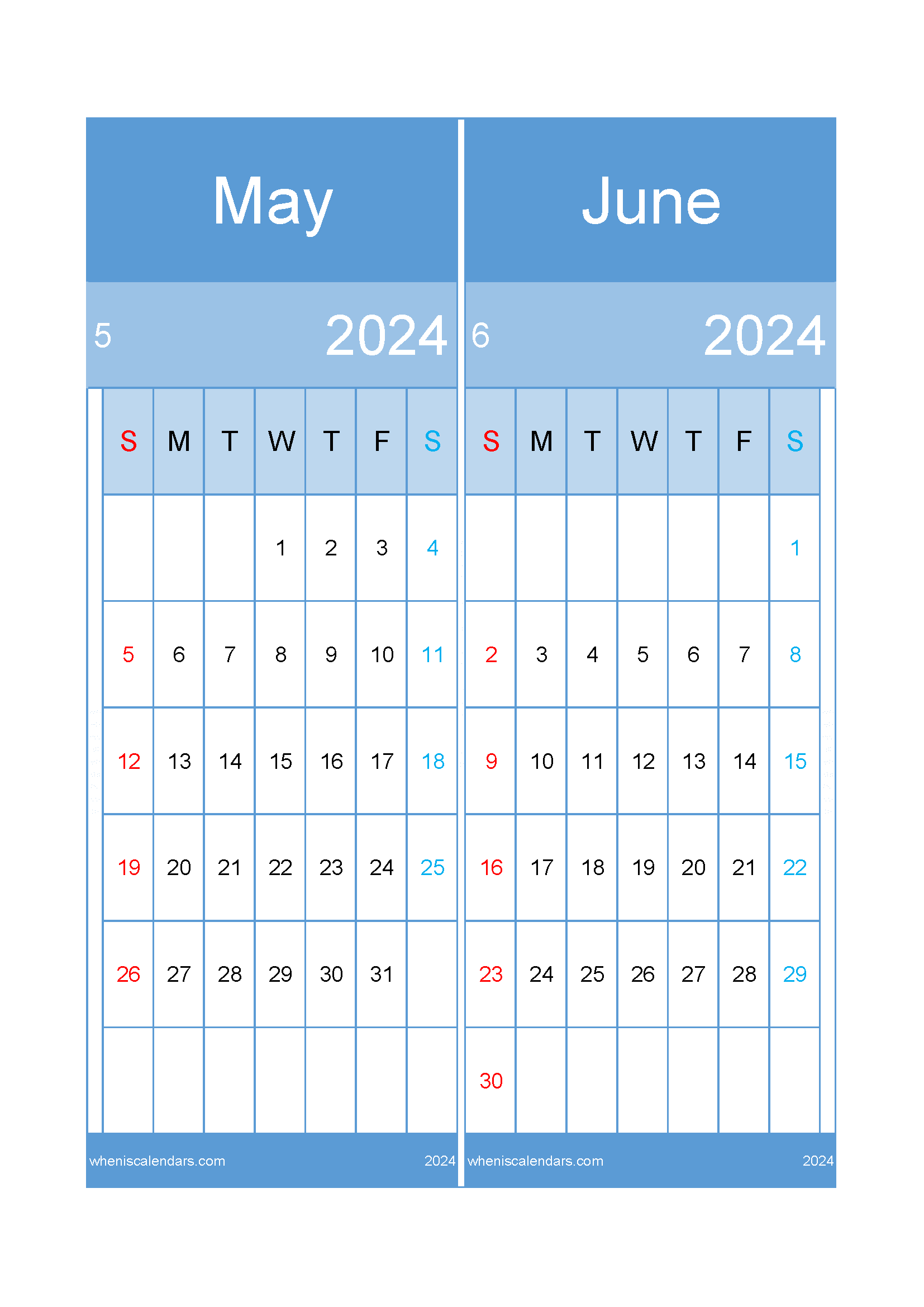 Download calendar May and June 2024 A4 MJ242021
