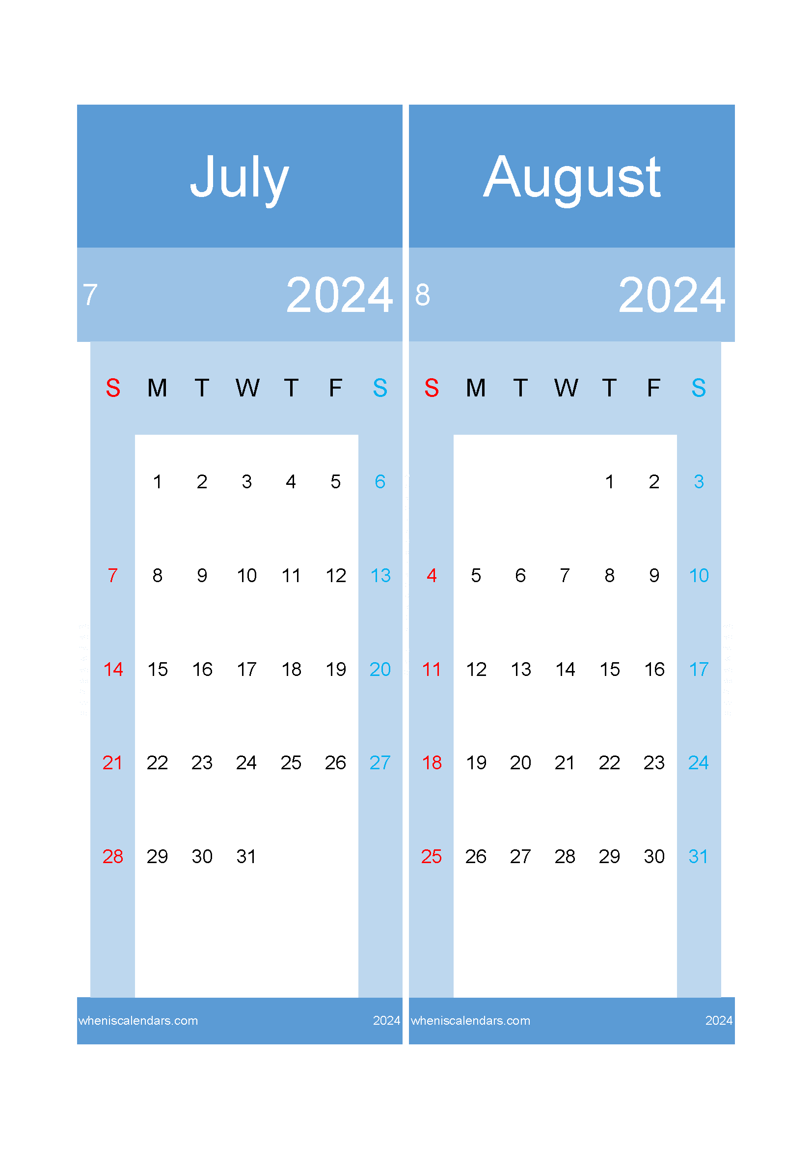 Download 2024 calendar July August A4 JA24023